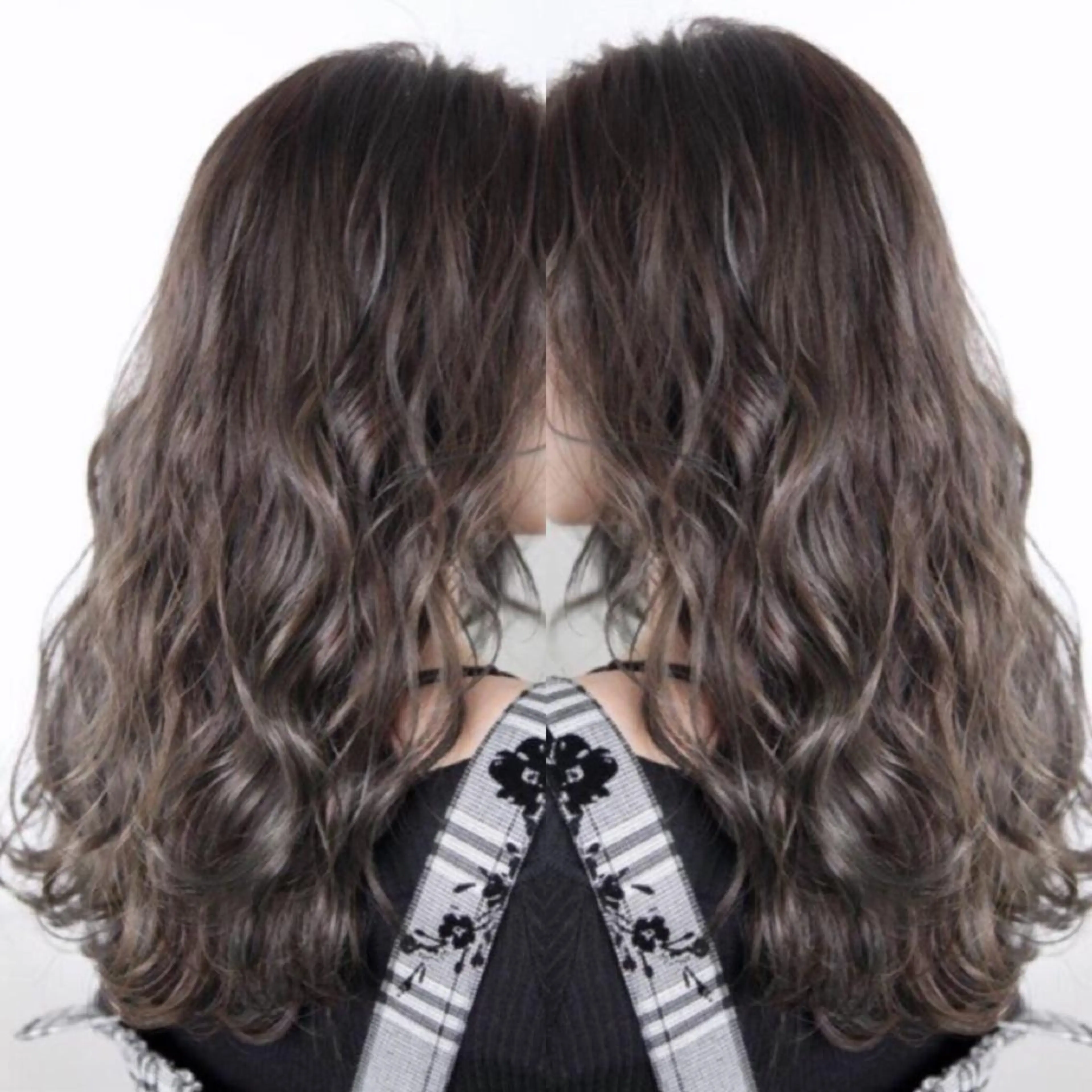 セミロング カラー パーマ ブリーチ グレージュ 縮毛/レイヤー 韓国/橋口のヘアスタイル