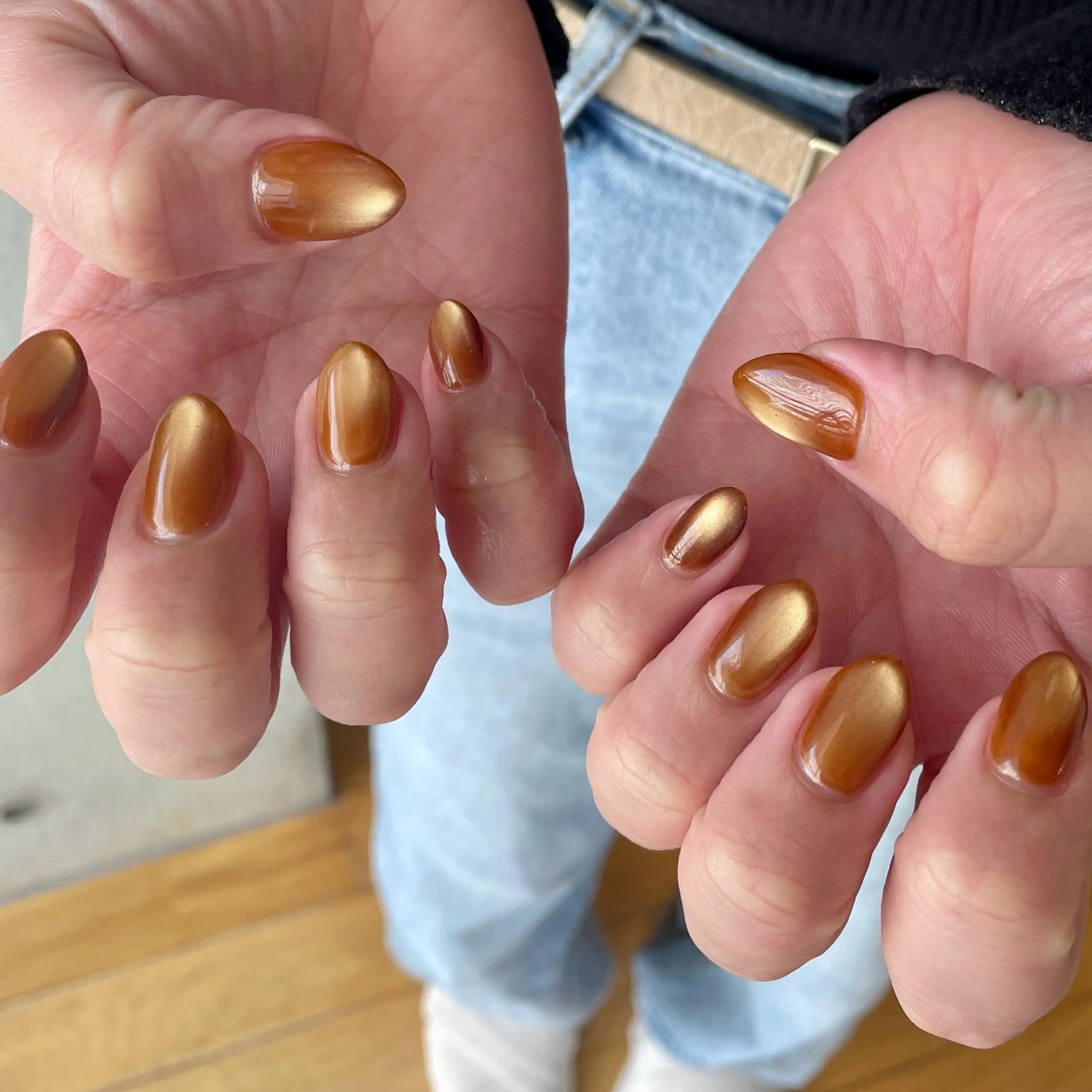 ネイル ブラウン ゴールド マグネットネイル ワンカラーネイル ハンドネイル LUNI 久屋大通 ˚✧₊⁎/ yuriのネイルデザイン