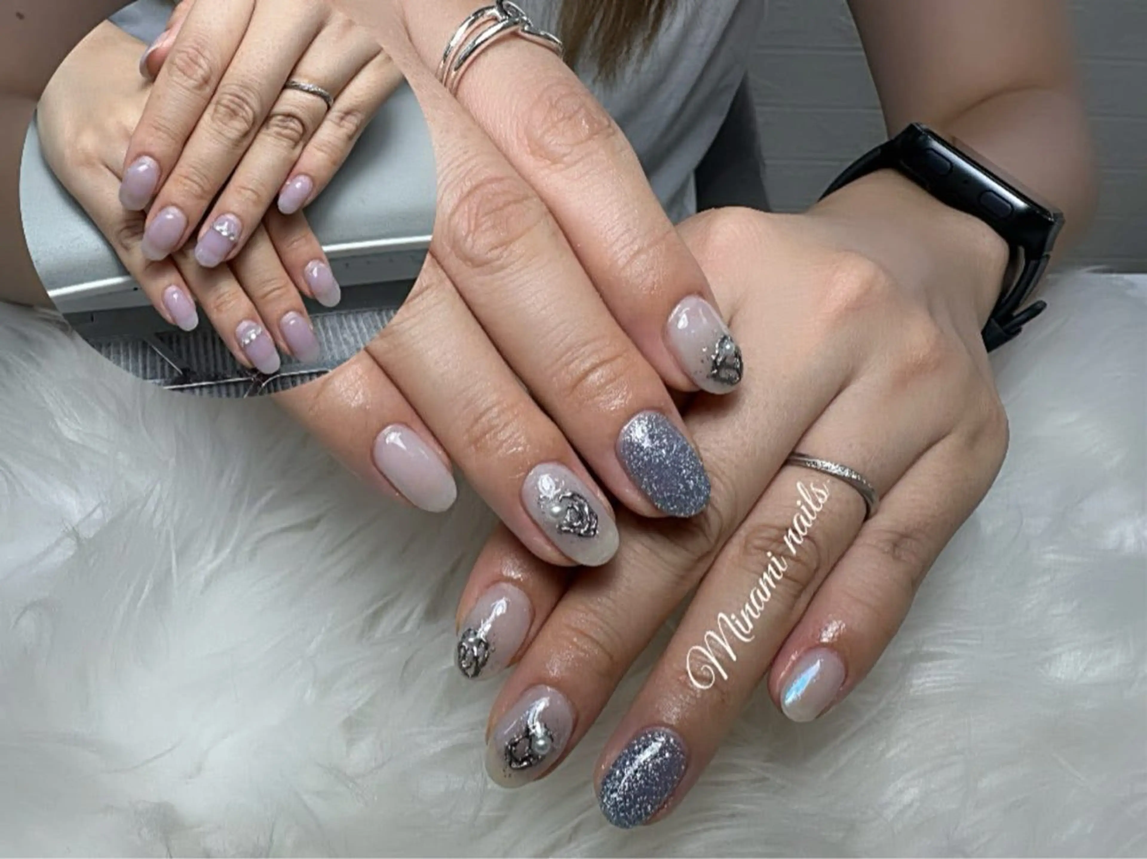 ネイル アートネイル オーロラネイル ガーリー キラキラネイル 韓国ネイル Minami Nailsのネイルデザイン