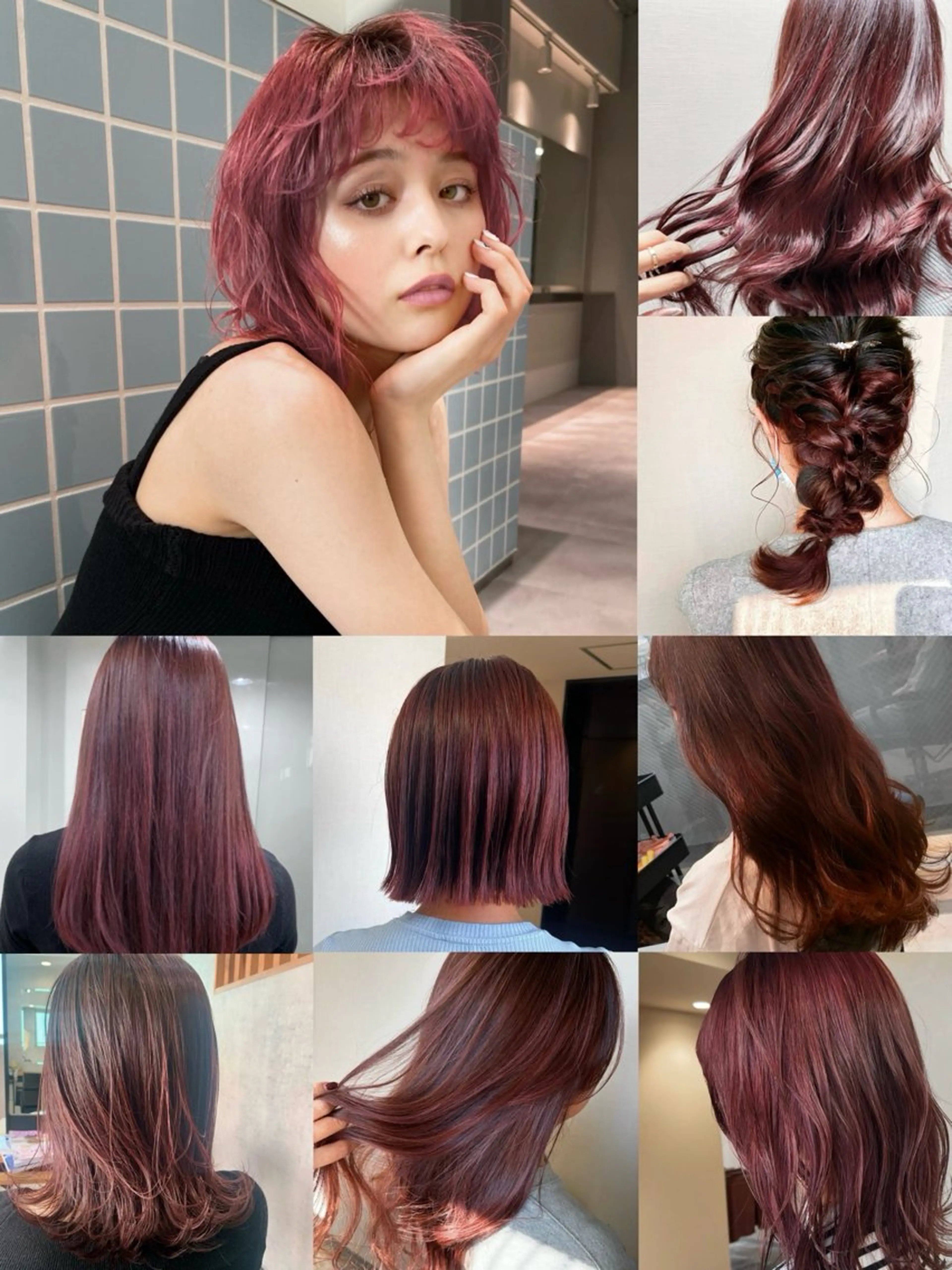 カラー ブリーチ ボルドーカラー ブラウンカラー ブリーチなしカラー レッドカラー ヘアカラー 松井那津子 /ハイライトブリーチのヘアスタイル