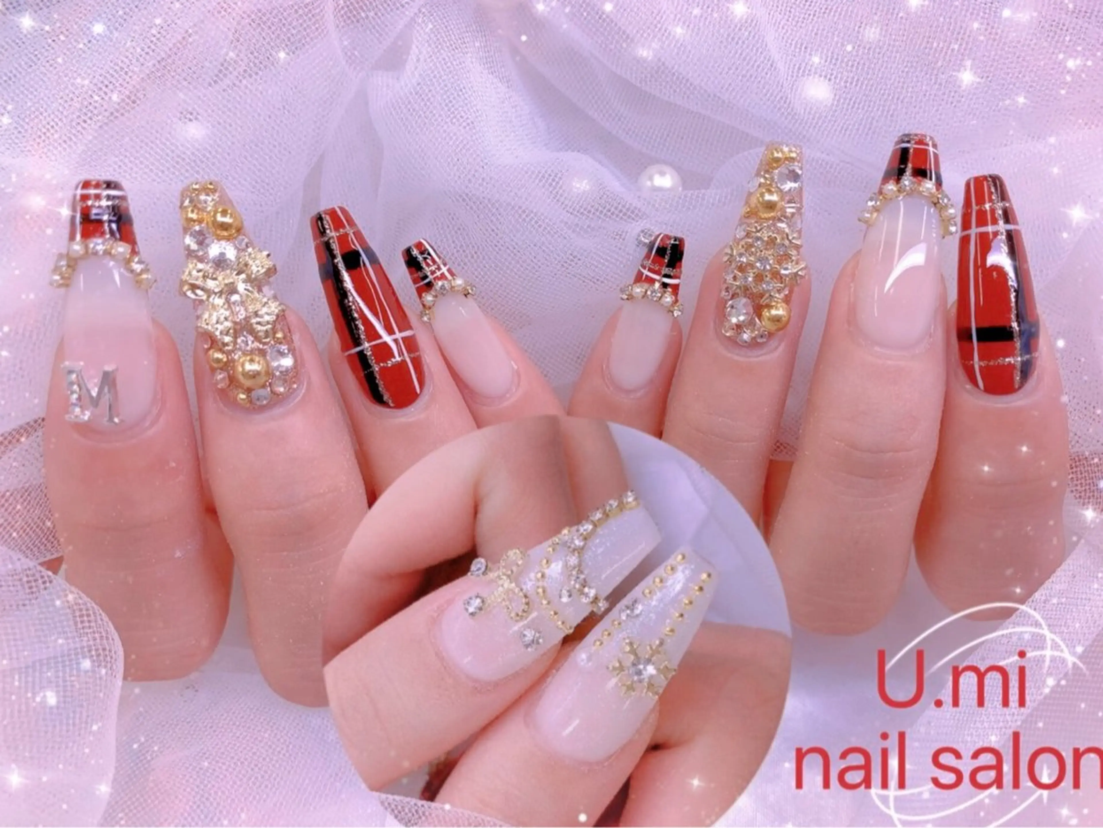 ネイル ボルドー チークネイル 長さ出し フレンチネイル ジェルネイル UMI ネイルサロン新宿🎀のネイルデザイン