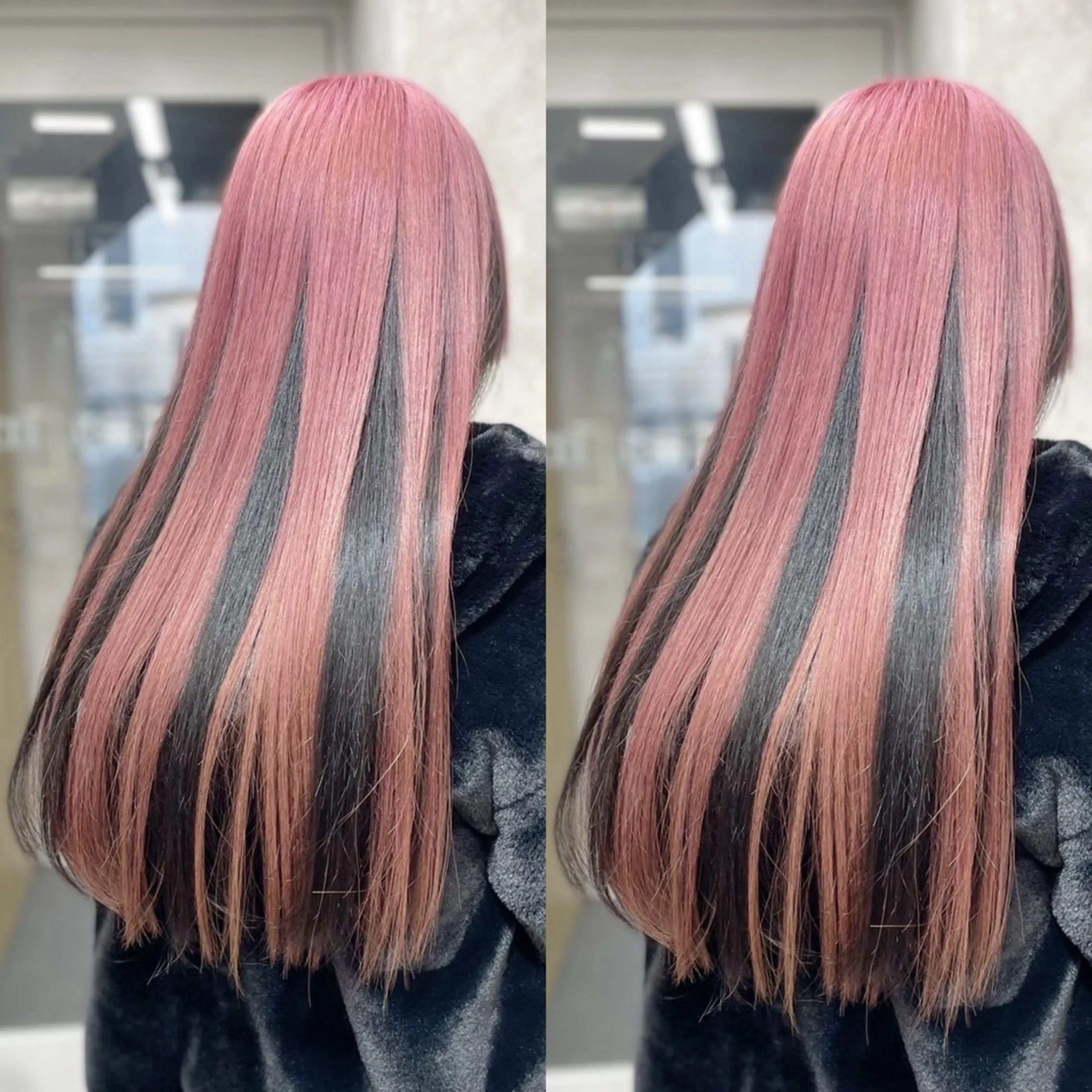 ロング カラー 黒髪 ピンクカラー ヘアカラー トリートメント ヘアセット ブリーチ無しダブル カラー🦕まどかのヘアスタイル