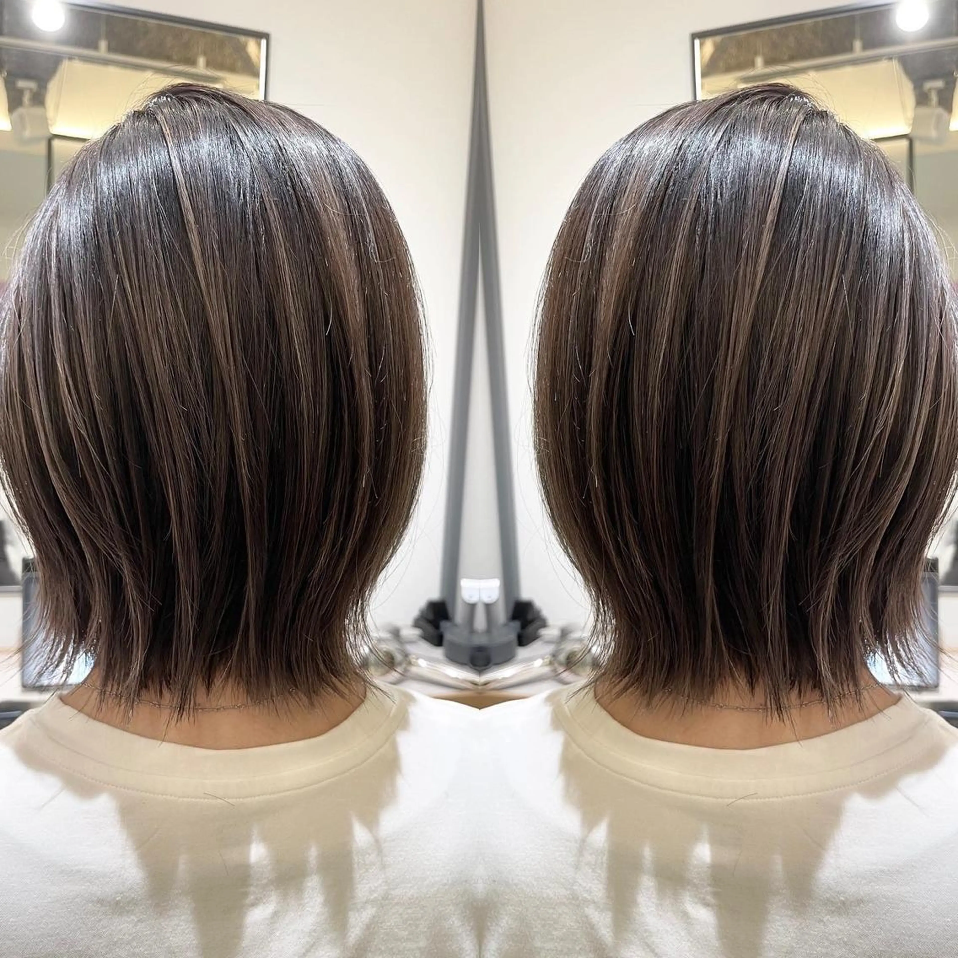 ミディアム ハイライト カット ヘアカラー ハイライトバレイヤー ジュ＆縮毛矯正✨櫻野のヘアスタイル