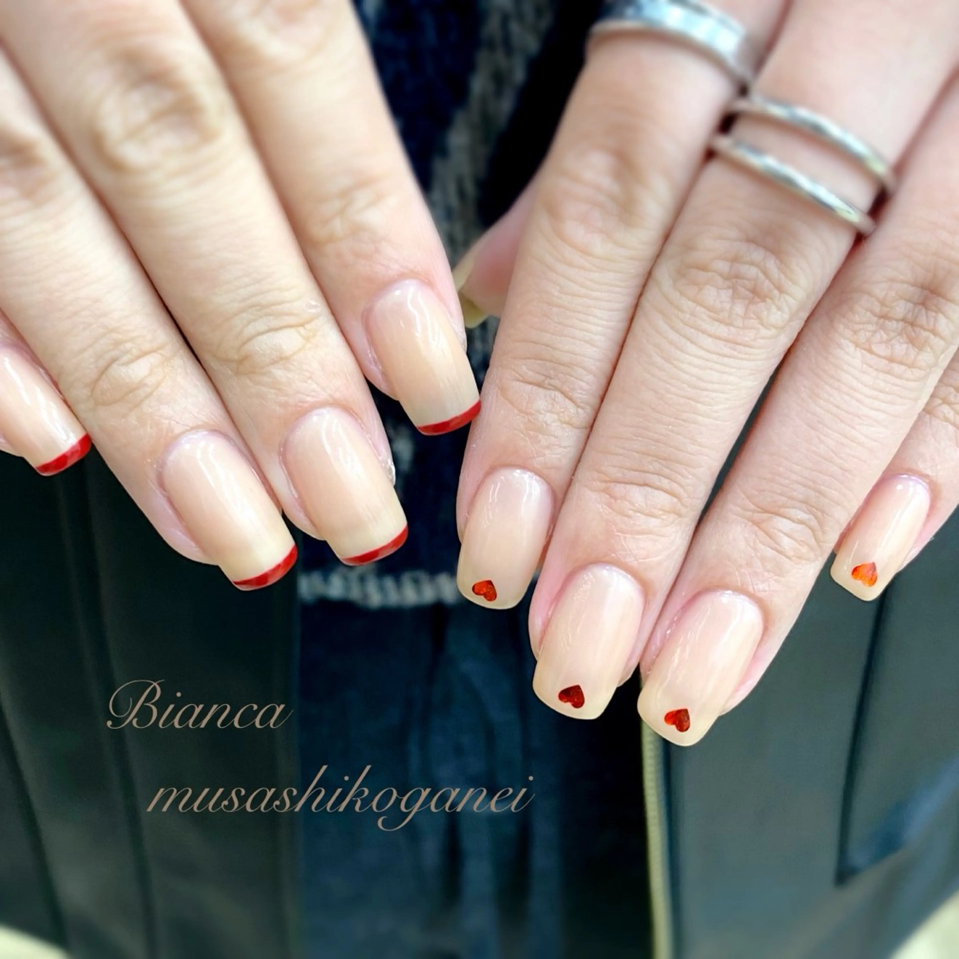 ネイル フレンチネイル ハート シンプルネイル ハンドネイル Bianca 武蔵小金井 しぎはらのネイルデザイン