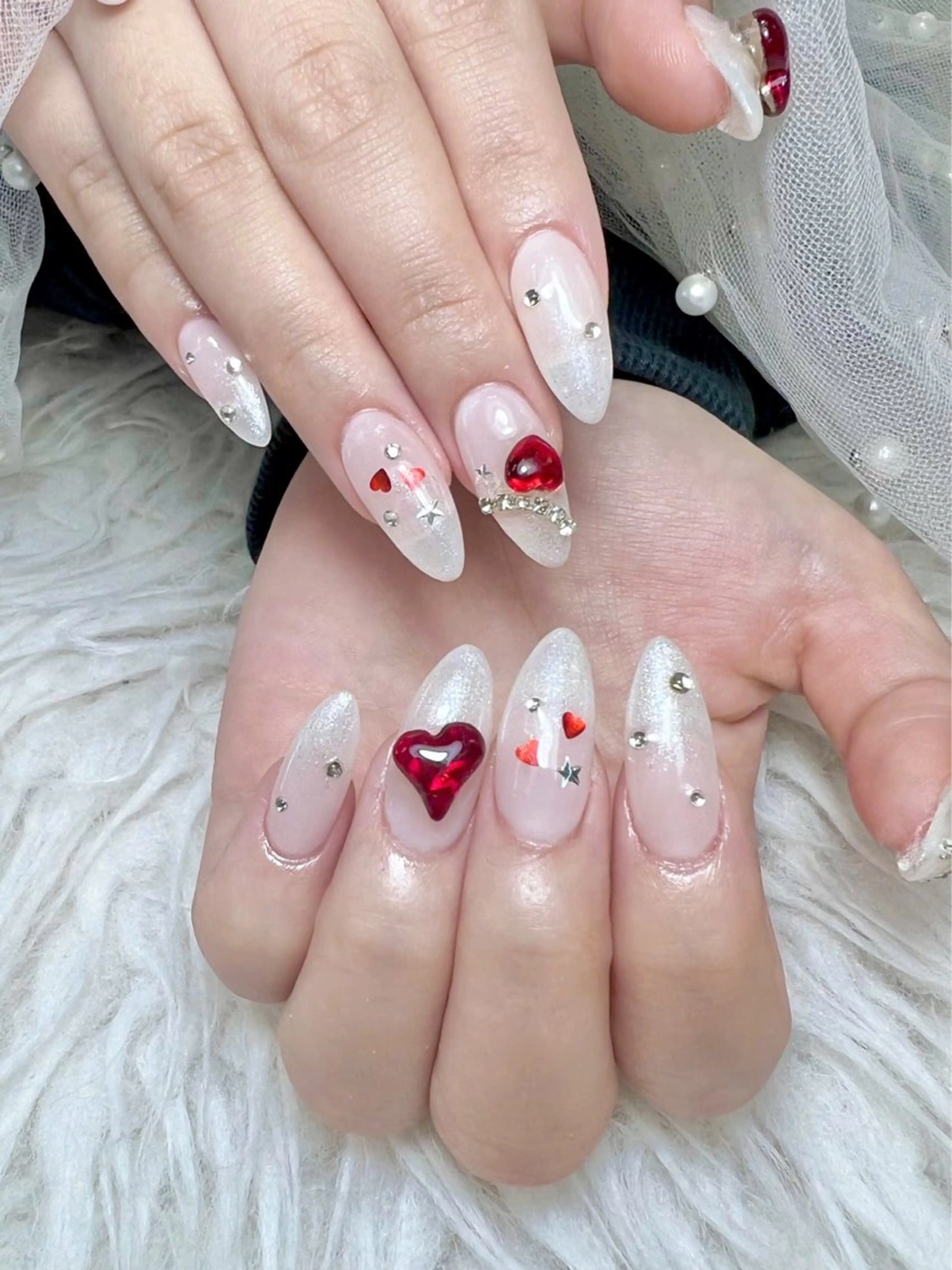 ネイル オーロラネイル ボルドー ブラウン 氷ネイル・うるうるネイル キラキラネイル ハンドネイル Sora  Nail 長さ出し専門店のネイルデザイン