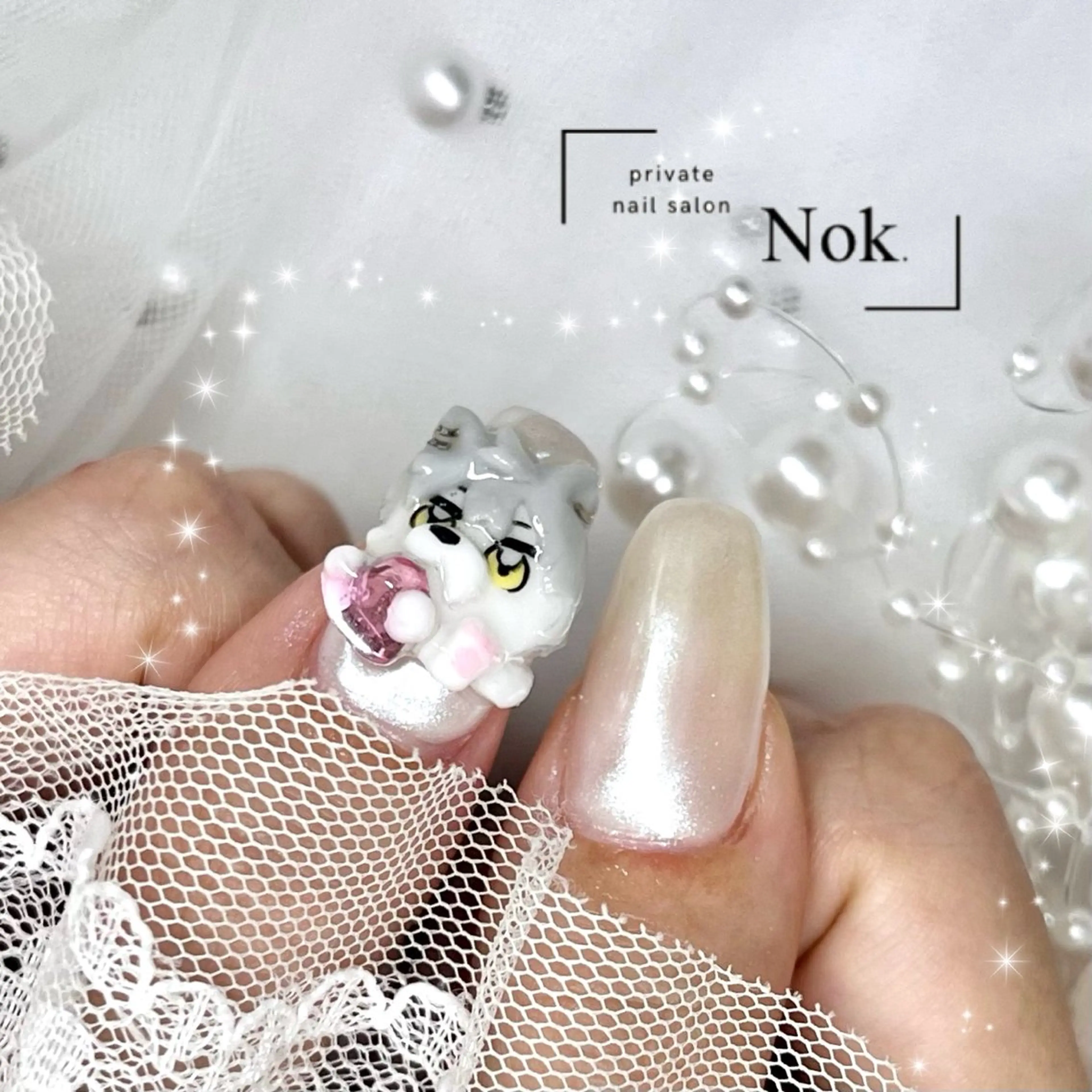 ネイル オーロラネイル ハート ハンドネイル 池袋痛ネイル Nok. 渡辺のネイルデザイン