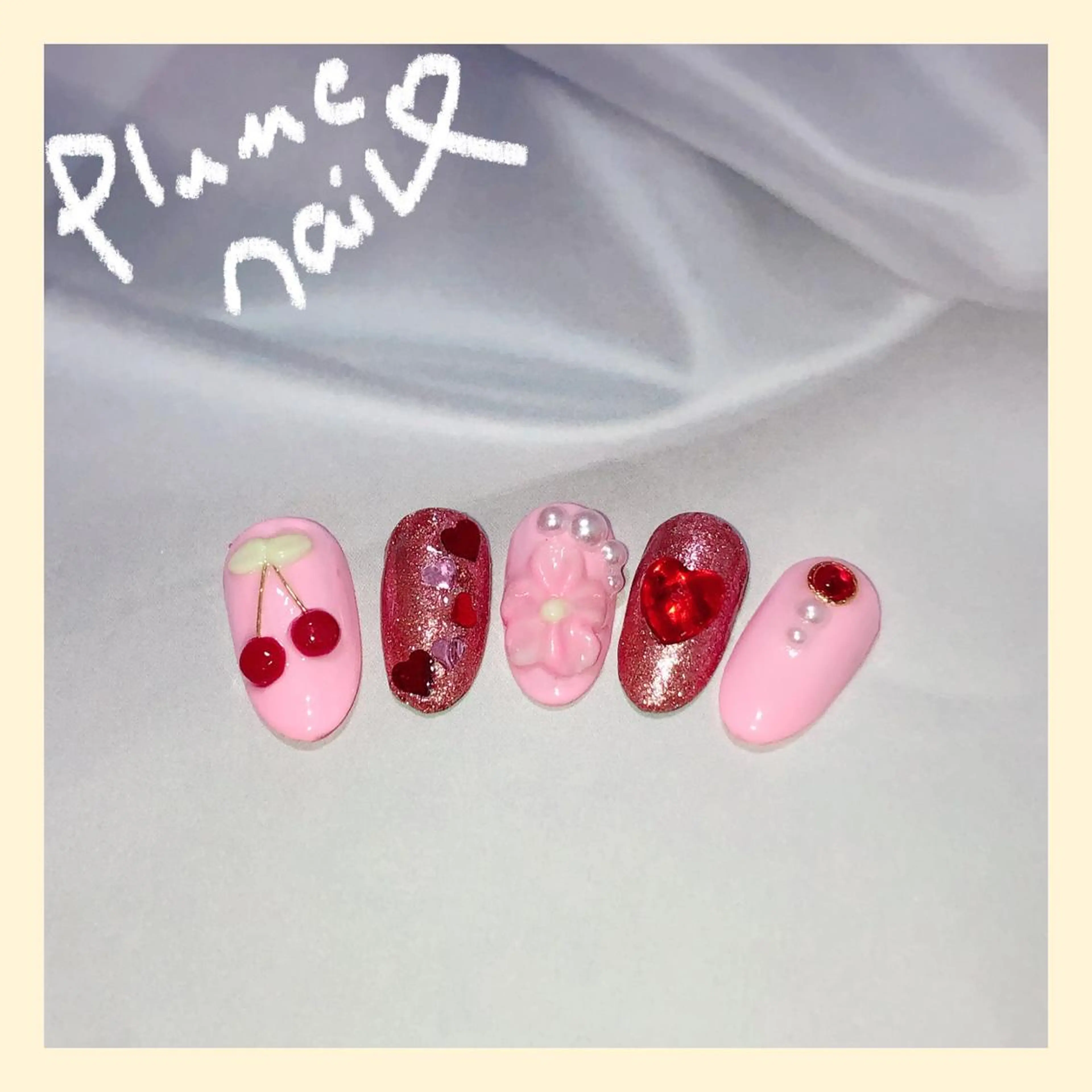 ネイル アートネイル ハート キラキラネイル 韓国ネイル 春ネイル ハンドネイル plume nail ☆韓国ネイルのネイルデザイン