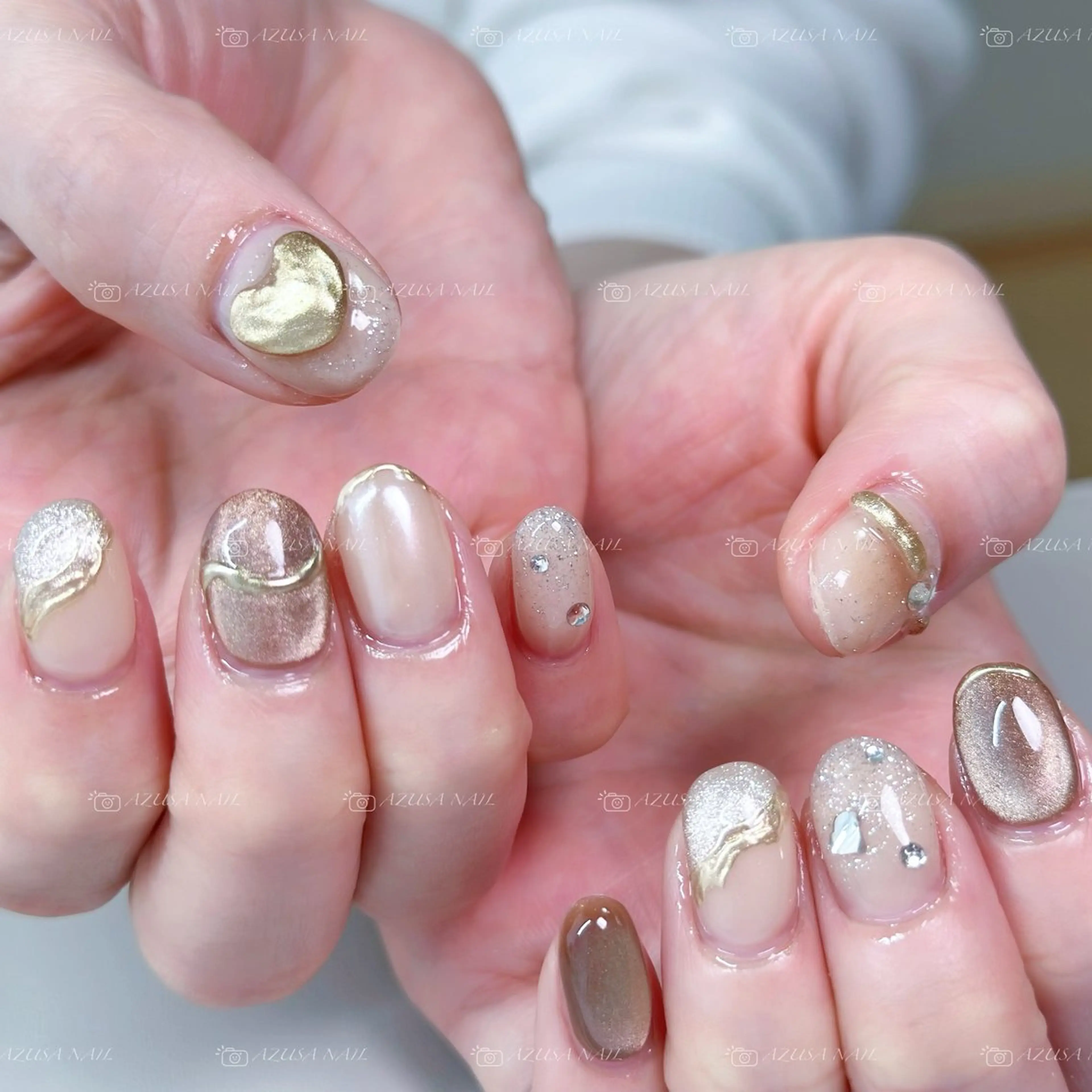 ネイル アートネイル チークネイル フラッシュネイル フレンチネイル ゴールド ハンドネイル 🧸自宅ネイル あずさのネイルデザイン