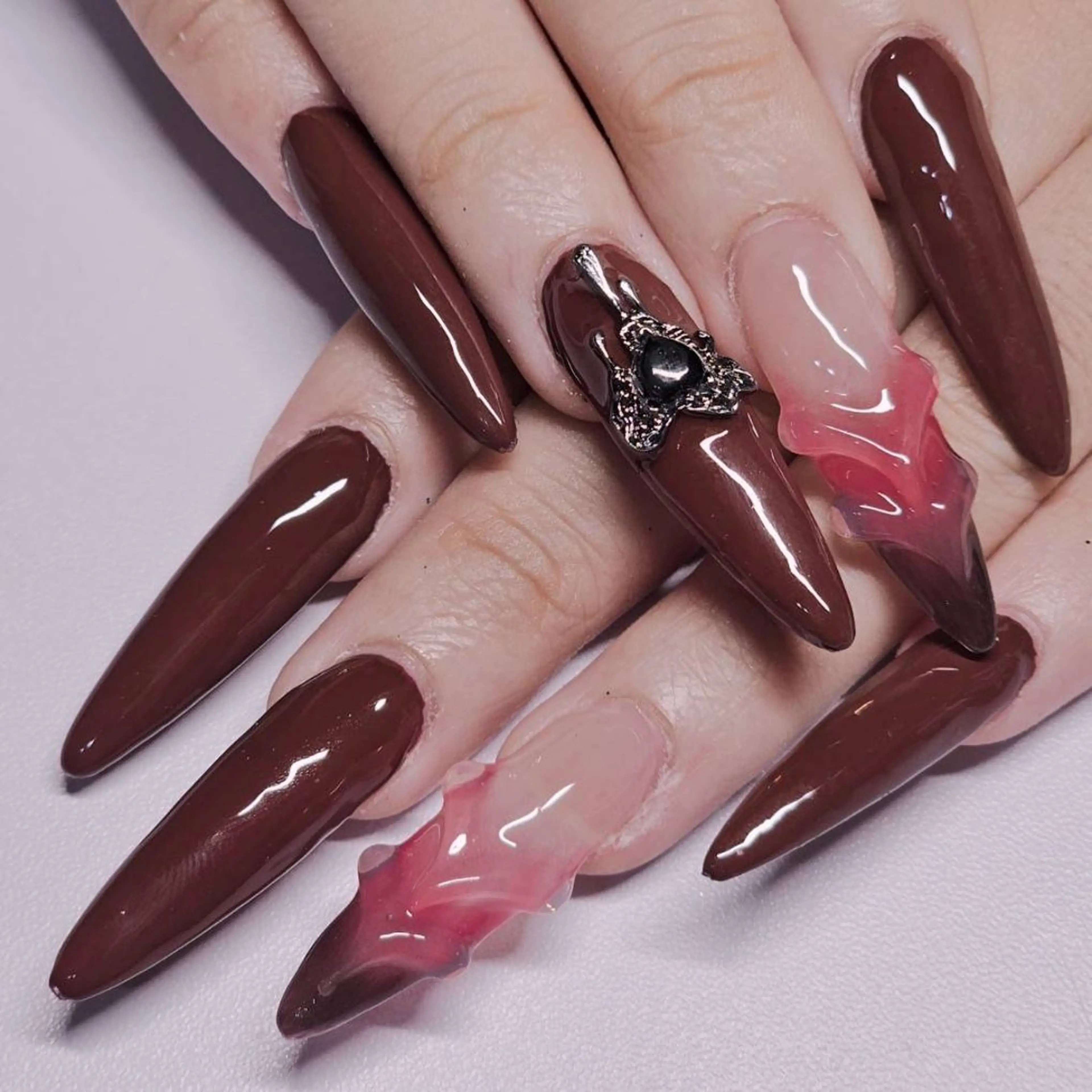 ネイル ボルドー クリアネイル ジェルネイル ハート ハンドネイル よしだ ひろきのネイルデザイン