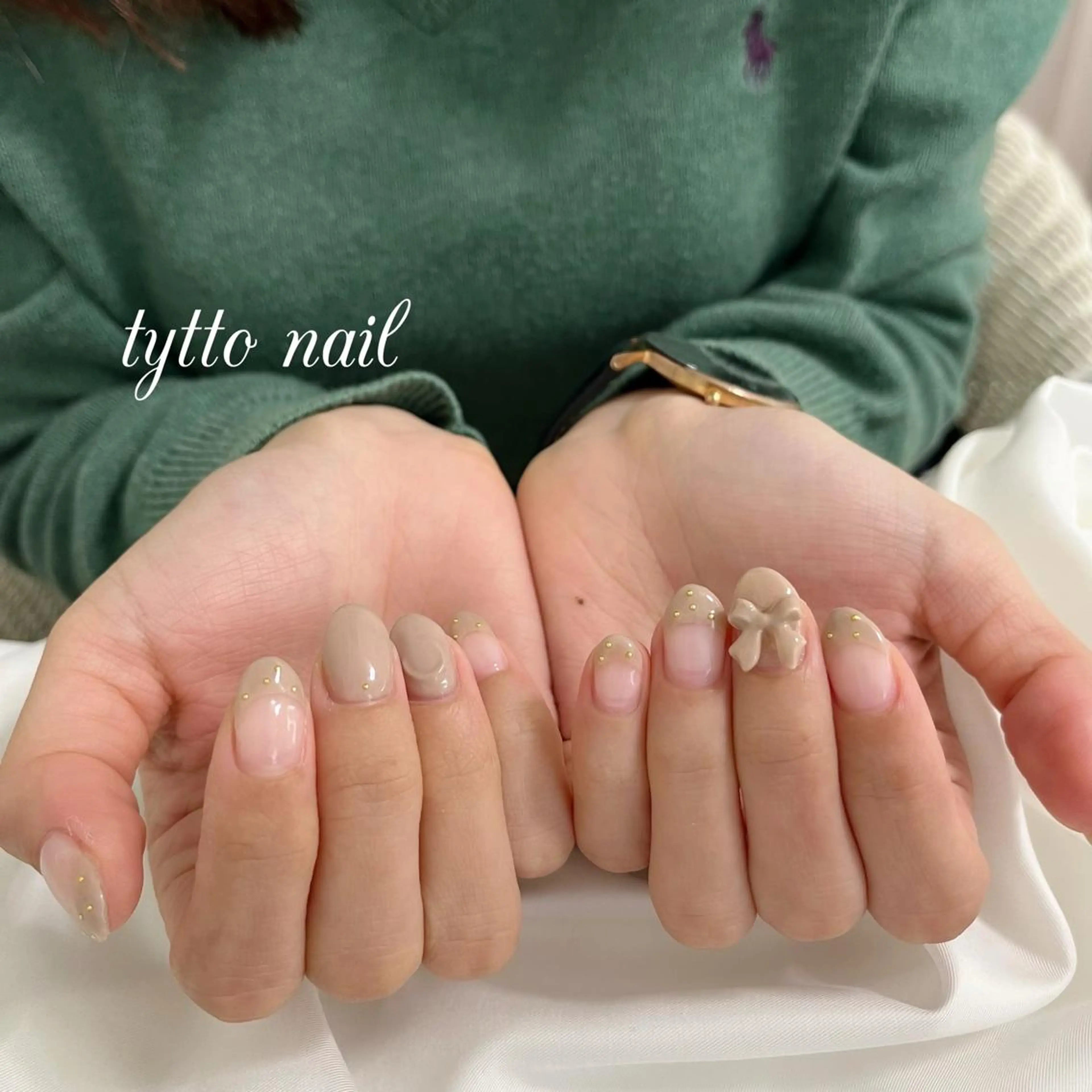 ネイル フレンチネイル ガーリー 韓国ネイル リボン 冬ネイル ハンドネイル tytto nail ❤︎‪‪eri‪‪のネイルデザイン