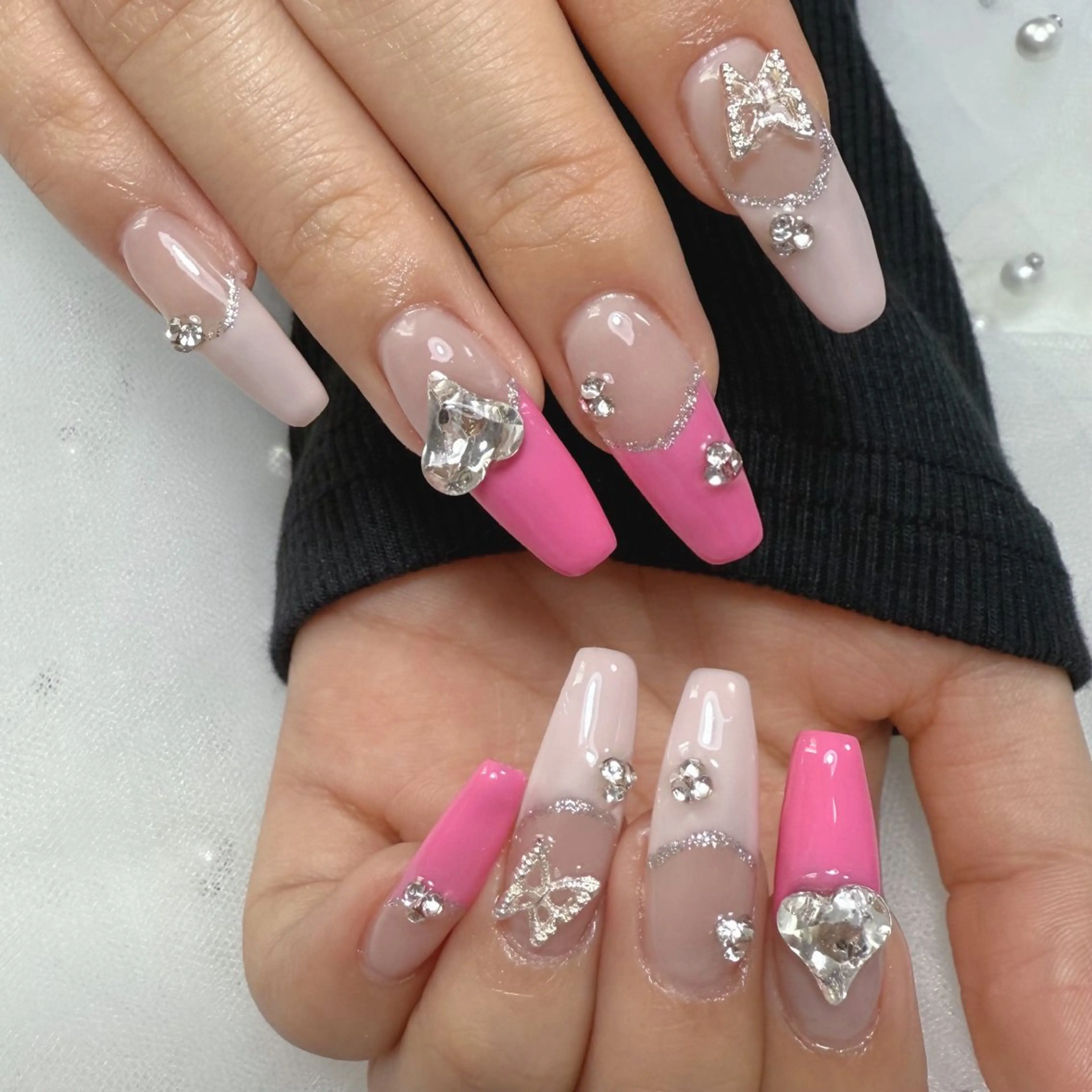 ネイル 長さ出し フレンチネイル ピンク ハンドネイル L'ino nailのネイルデザイン