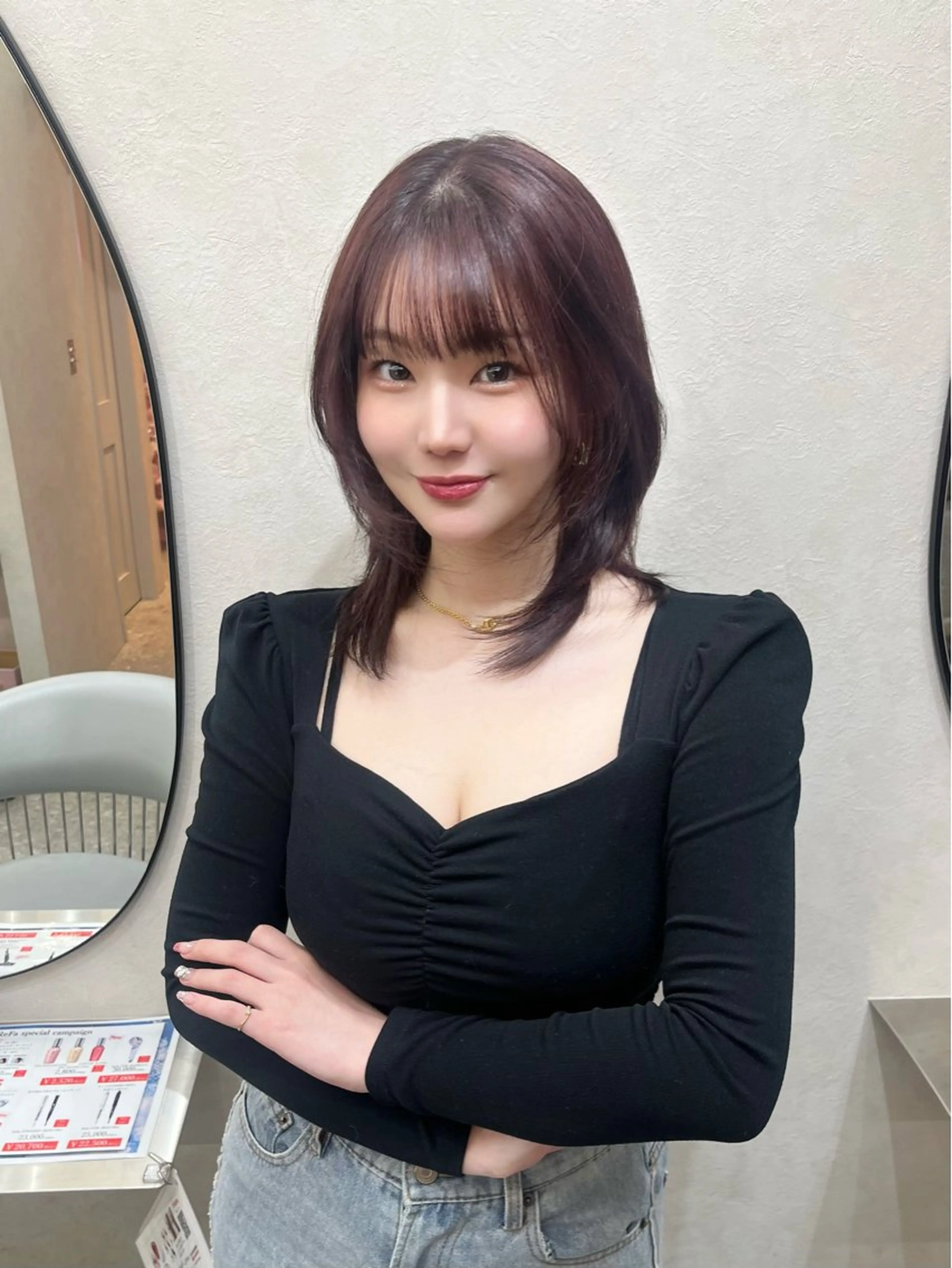 ミディアム カラー ミディアムレイヤー ダブルカラー グレージュ ラベンダーカラー ラベンダーグレージュ カット ヘアカラー トリートメント 韓国ハッシュカット/ 新宿/髪質改善/岡崎のヘアスタイル