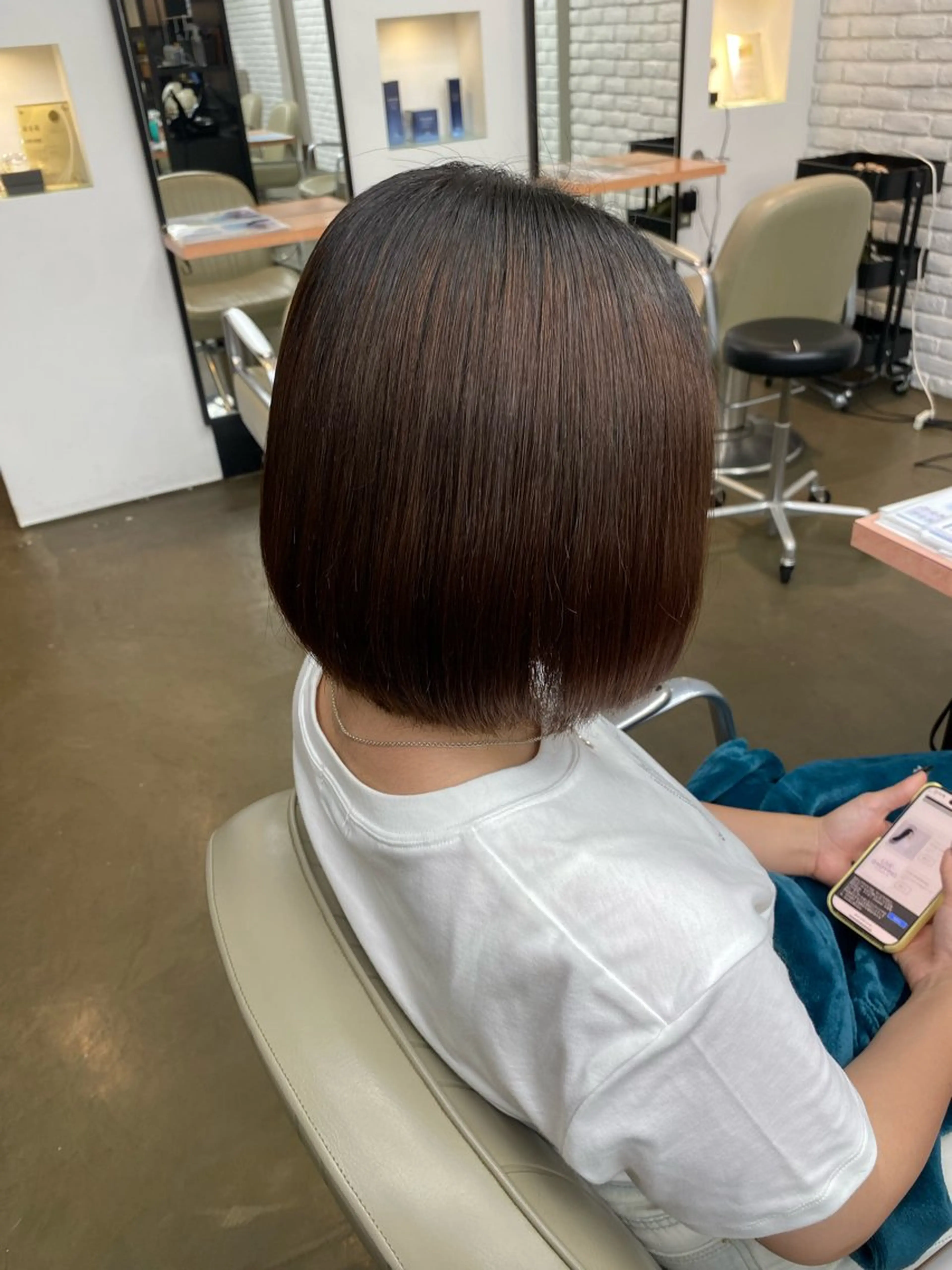 ショート パーマ 髪質改善 ストレートパーマ DIFINOaoyama所属・🎧ayaka/ボブ /透明感カラー🩵のヘアスタイル