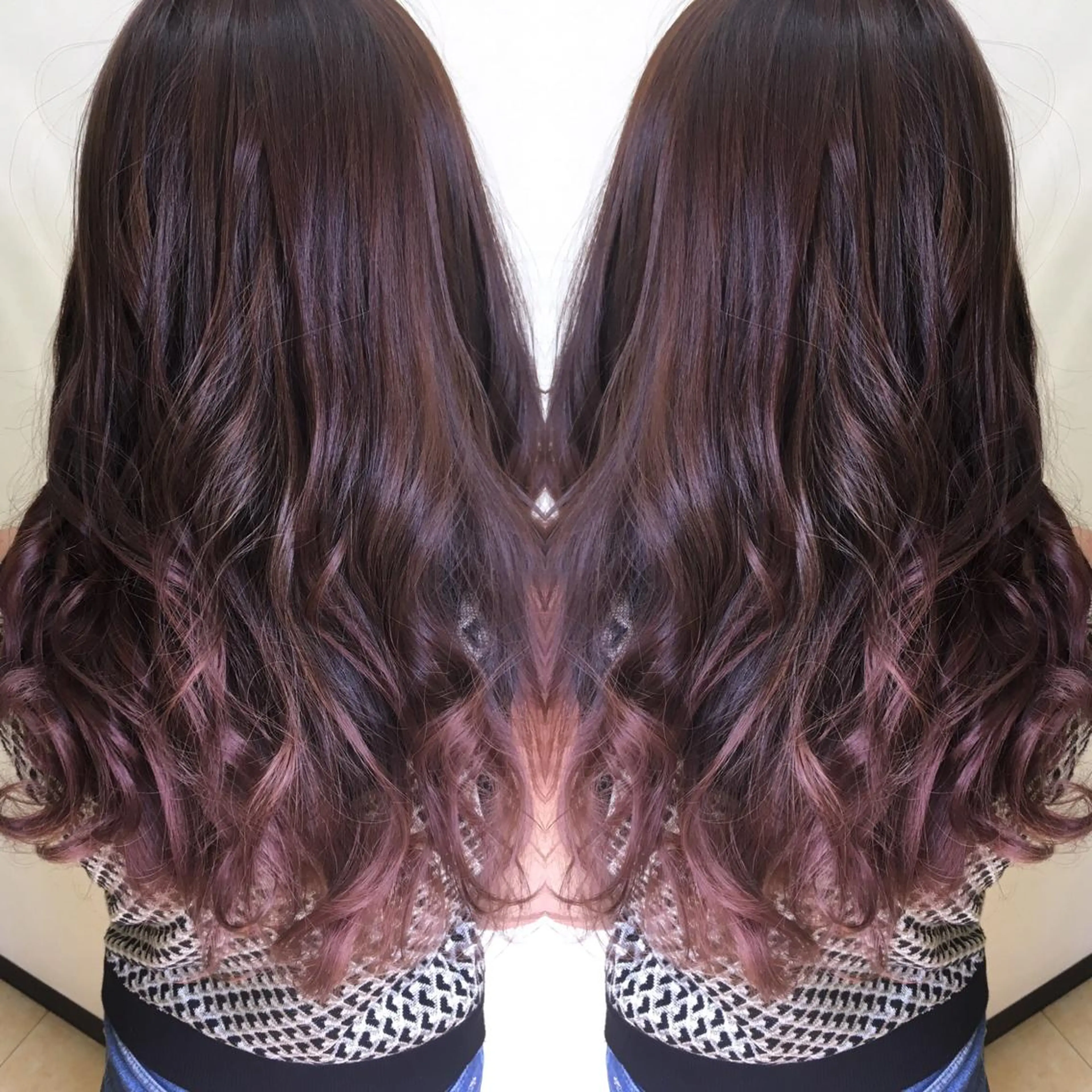セミロング ロング カラー アッシュ グラデーションカラー ピンクカラー ピンクアッシュ 髪質改善 中川　翔のヘアスタイル