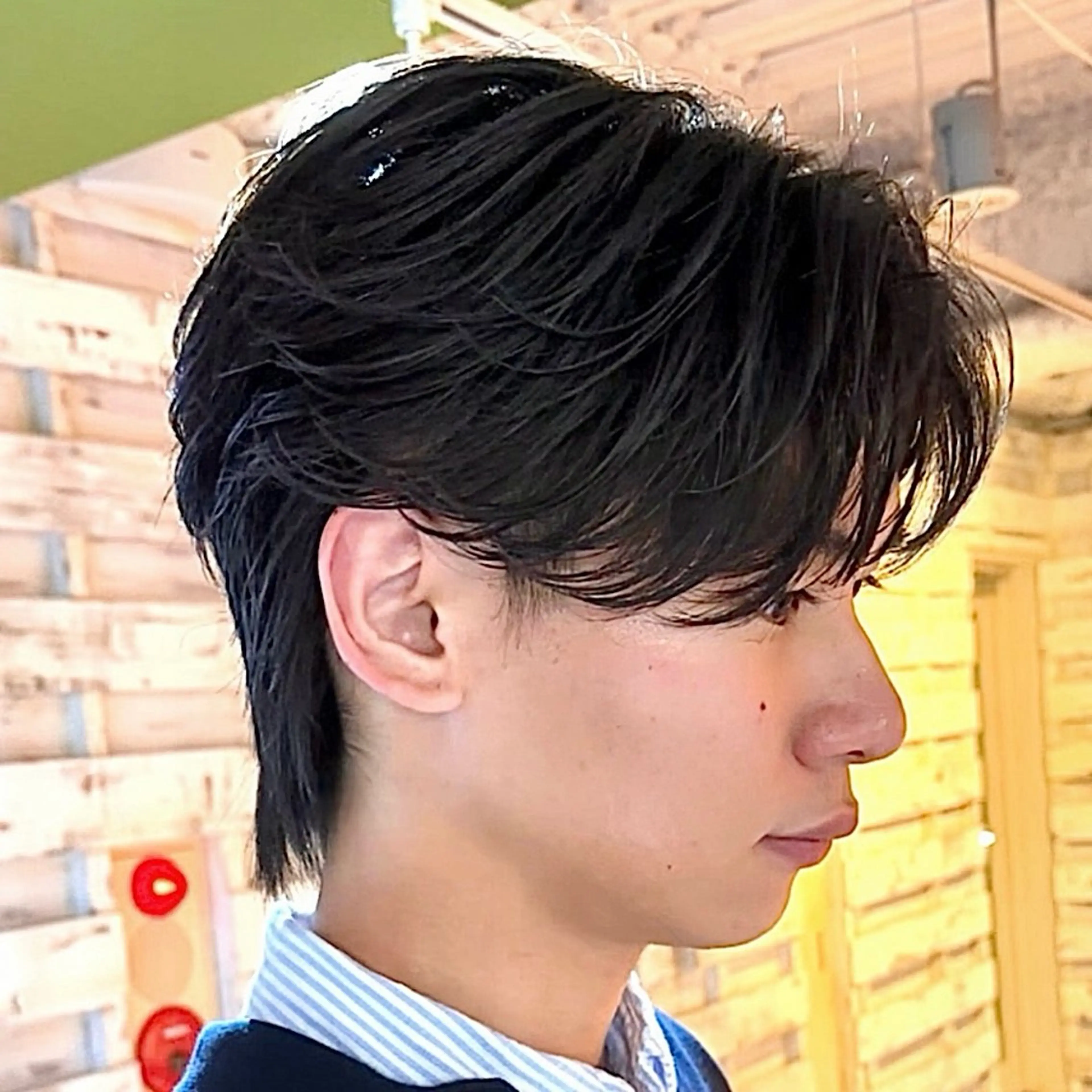 パーマ メンズ センターパート メンズパーマ 女性カットモデル イケガヤのヘアスタイル