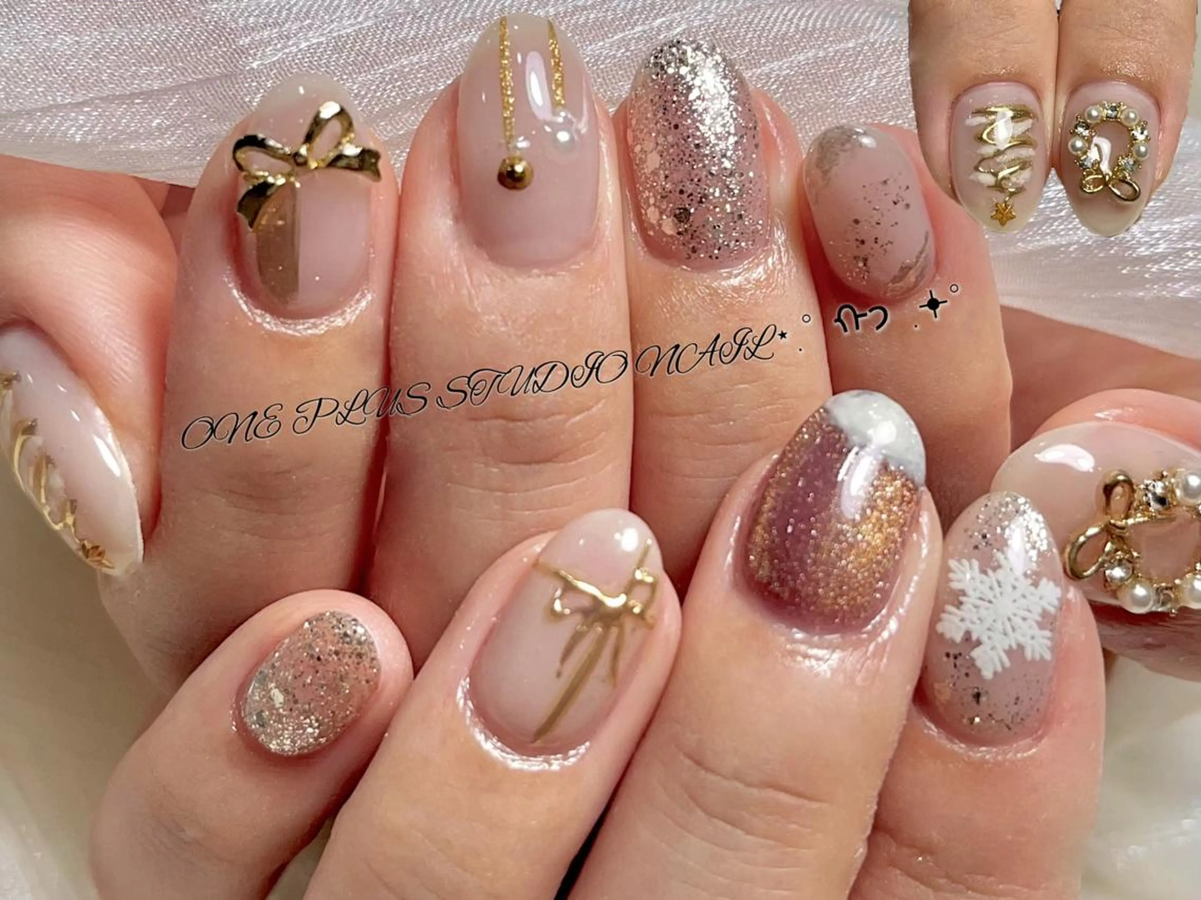 ネイル アニマル柄 ボルドー ブラウン フレンチネイル マグネットネイル One plus StudioNailのネイルデザイン