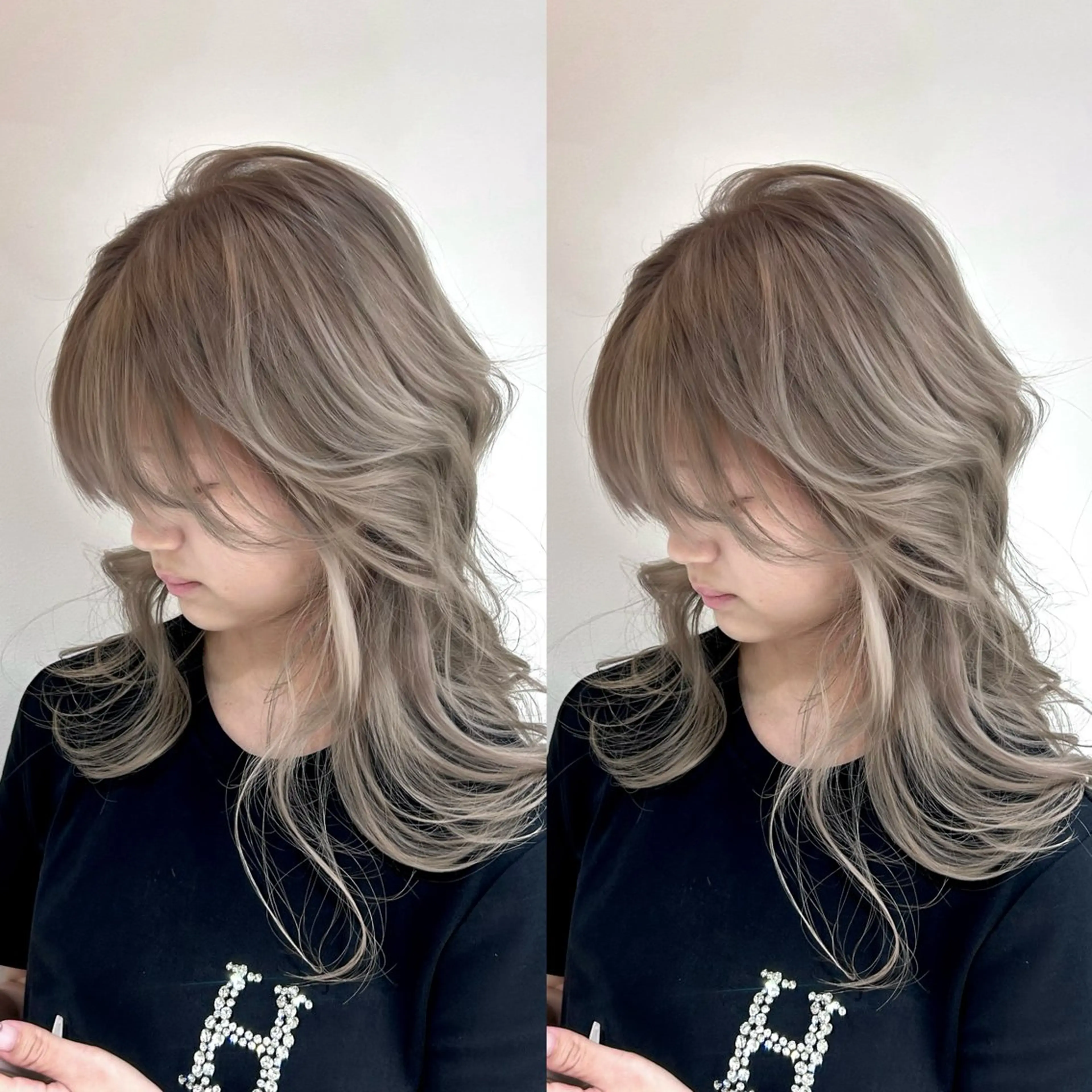 ミディアム カラー パーマ キッズ ブリーチ 透明感カラー ハイトーンカラー ヘアカラー 盛れる艶カラー× レイヤーカット/咲来のヘアスタイル