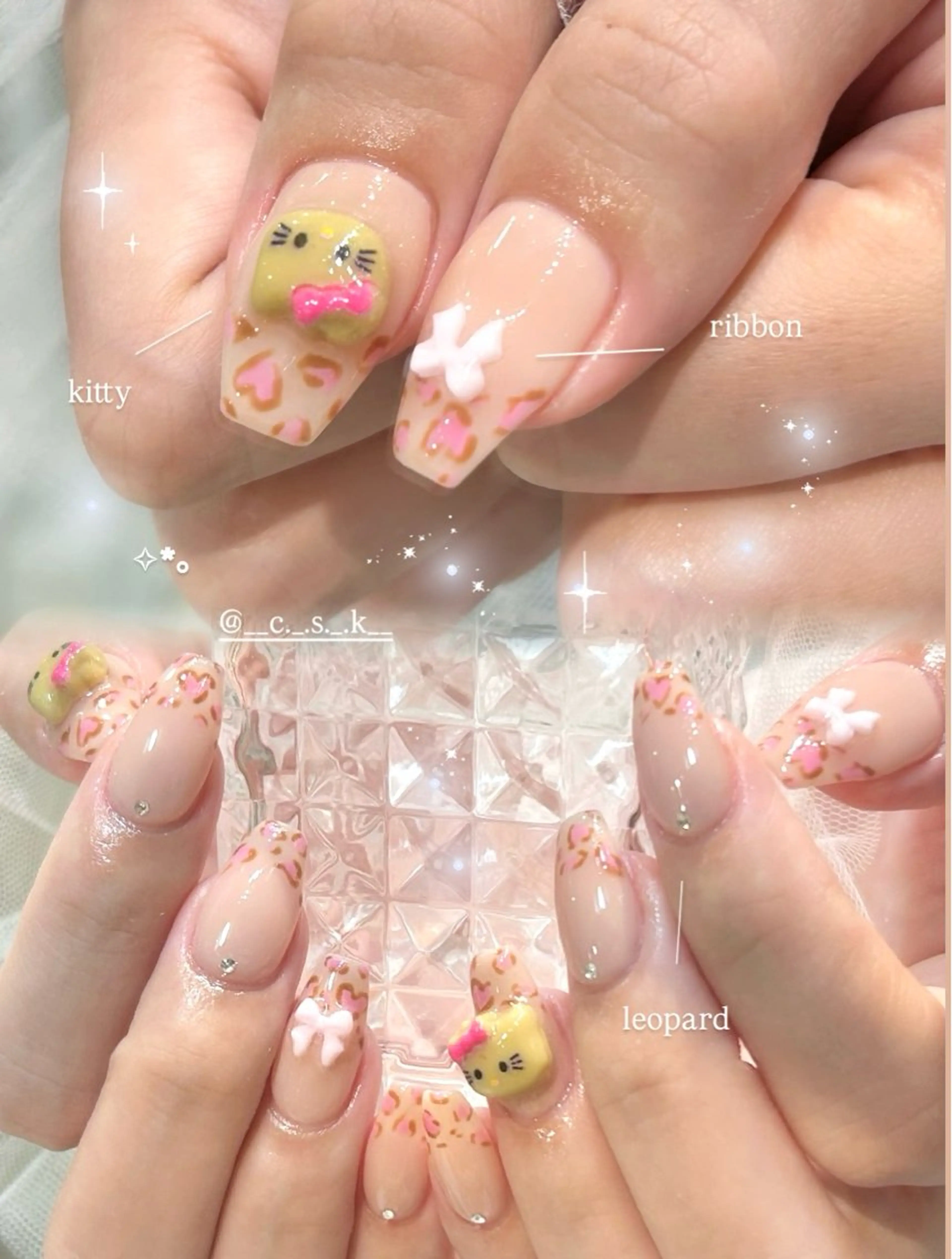 ネイル アニマル柄 ハート ハンドネイル 🎀チーク/ちゅるん 🫧chisa🎀のネイルデザイン