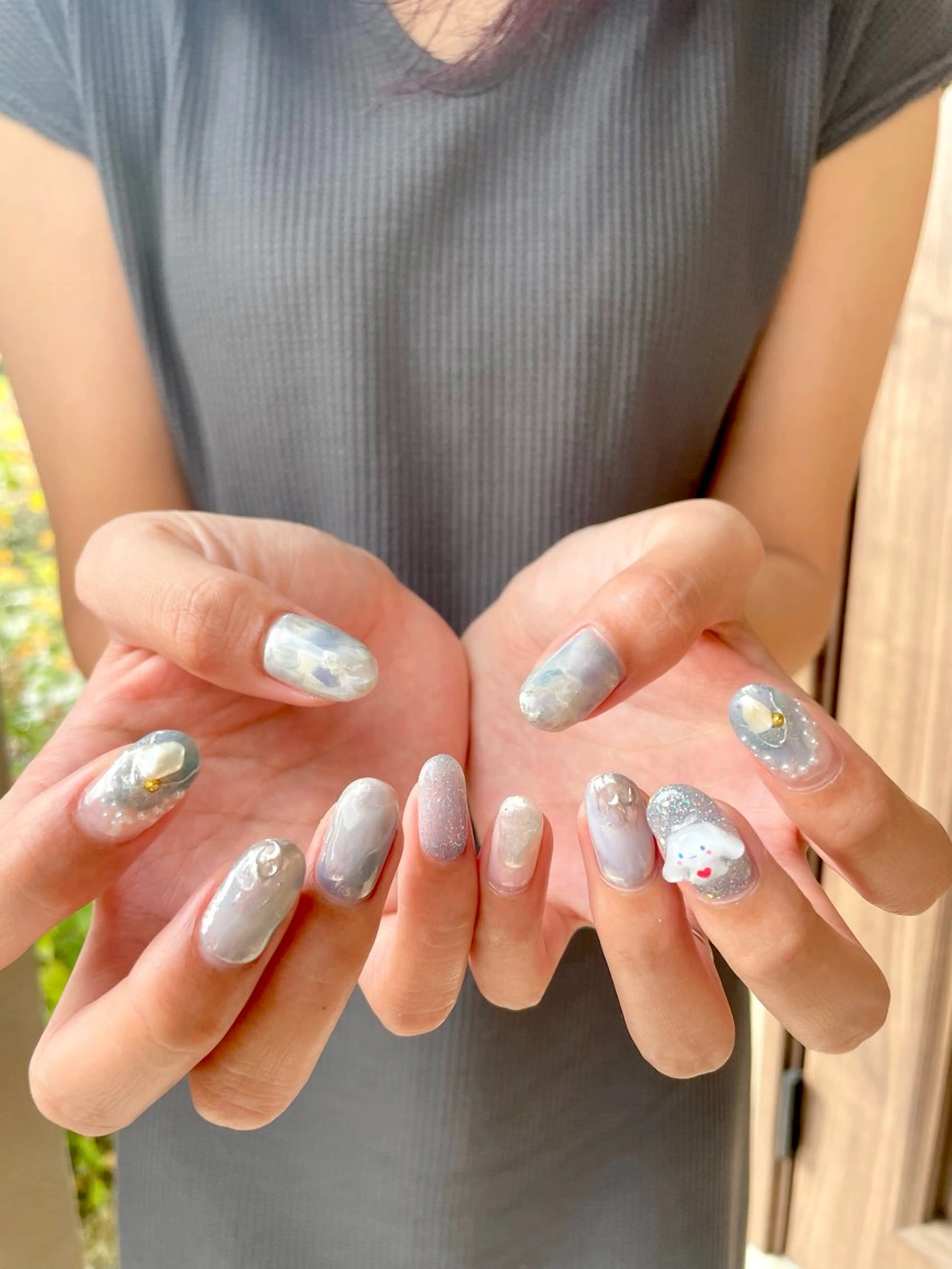 ネイル ブルー ハンドネイル 甲府市徳行 🧸prunelleのネイルデザイン