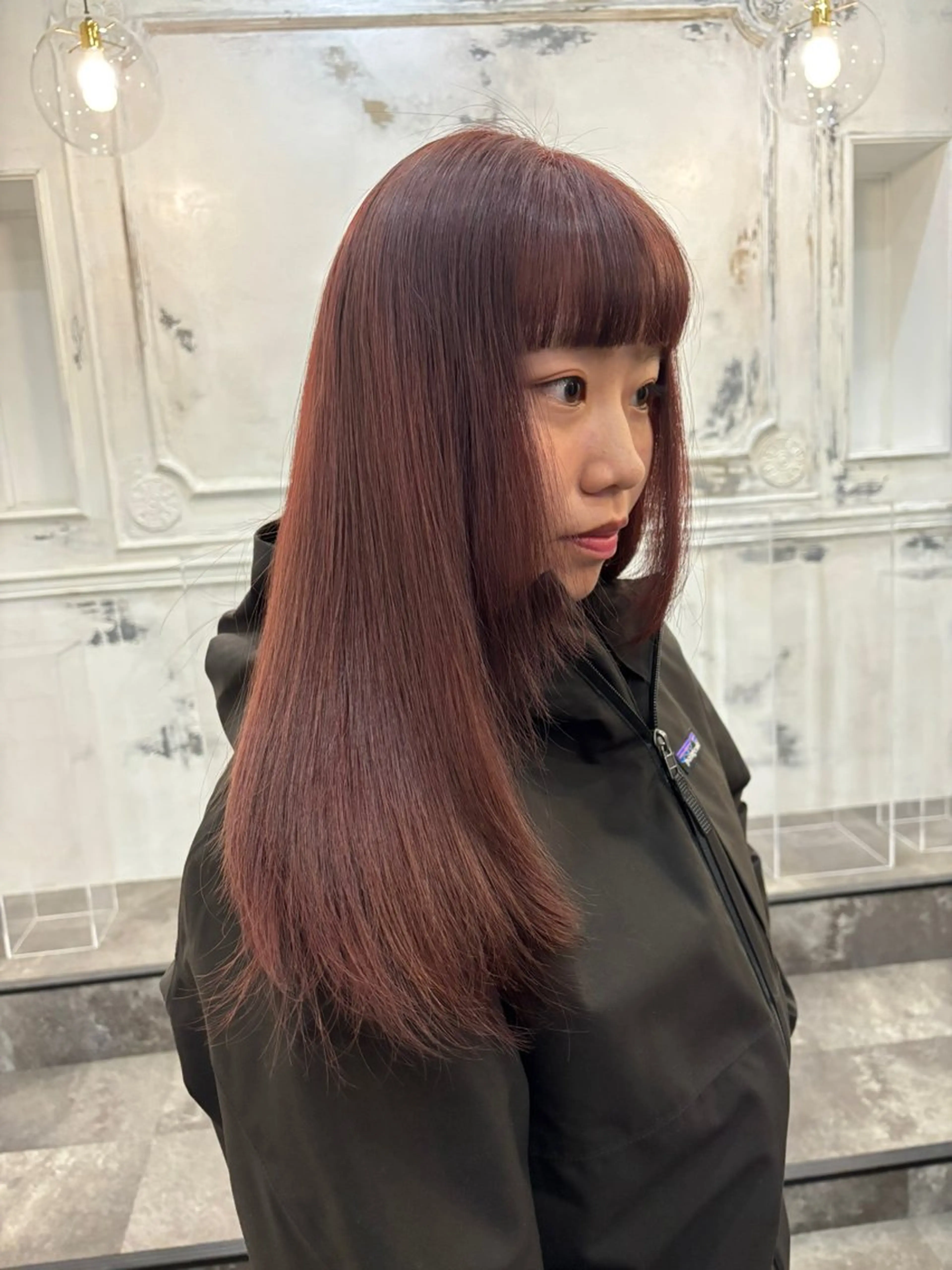 セミロング カラー パーマ ブラウンカラー レッドカラー レッドブラウン comeghead 琴音のヘアスタイル