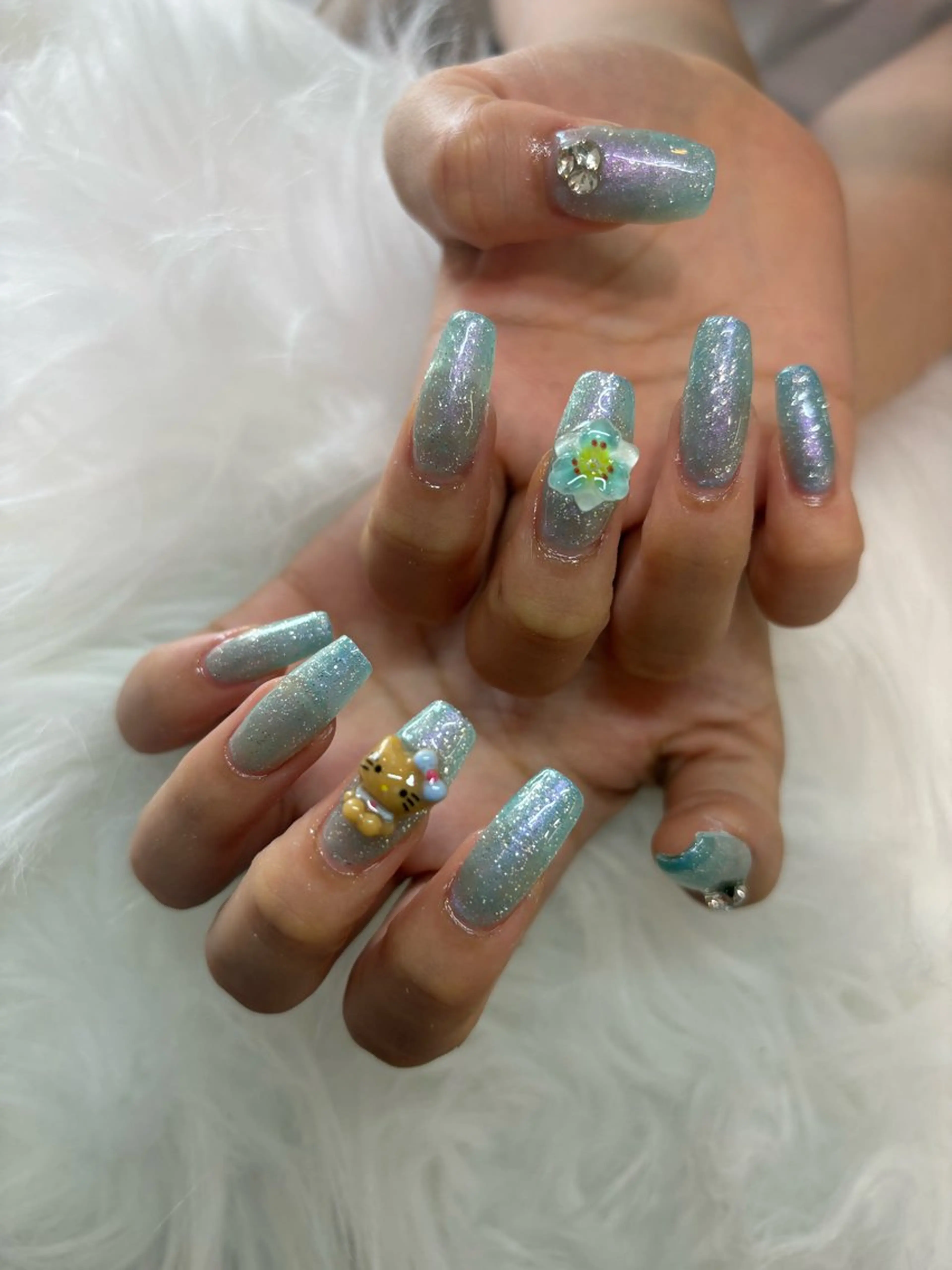 ネイル ブルー 長さ出し フットネイル ハート キラキラネイル vante_aimi .パラジェル取扱店のネイルデザイン