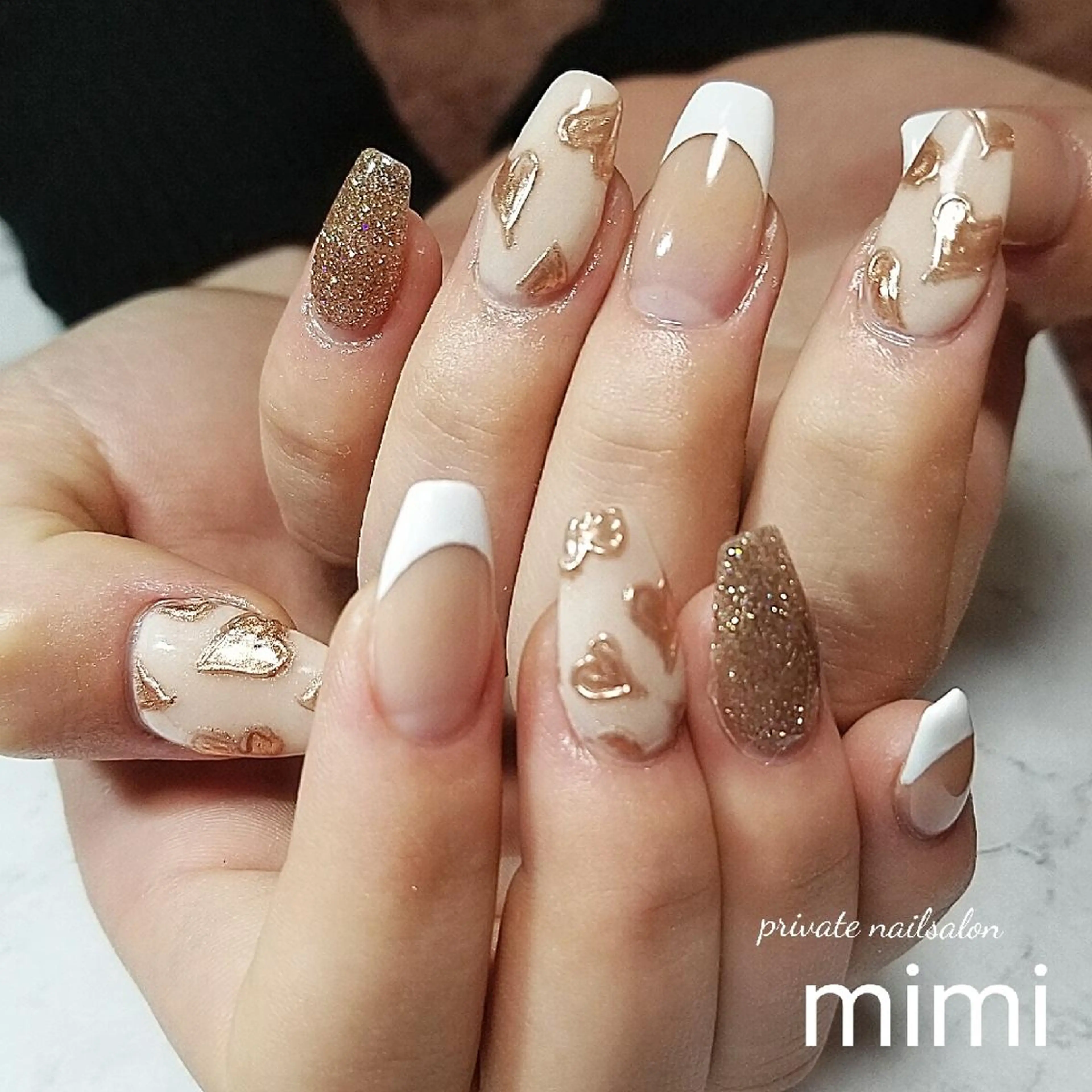 ネイル ハート ミラーネイル ハンドネイル 博多ネイル ｍｉｍｉのネイルデザイン