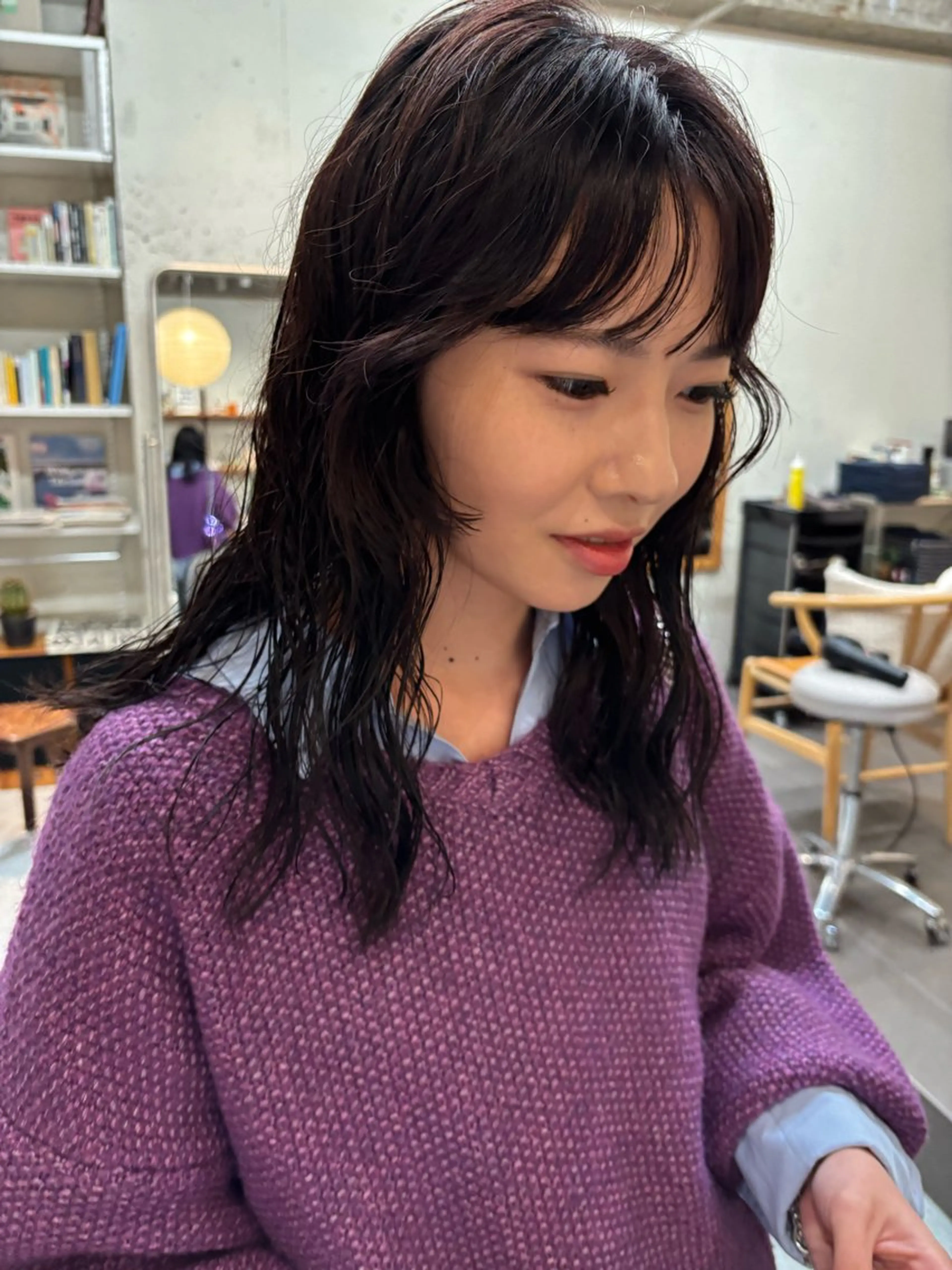 セミロング カラー パーマ カット パーマ 永田 愛莉のヘアスタイル