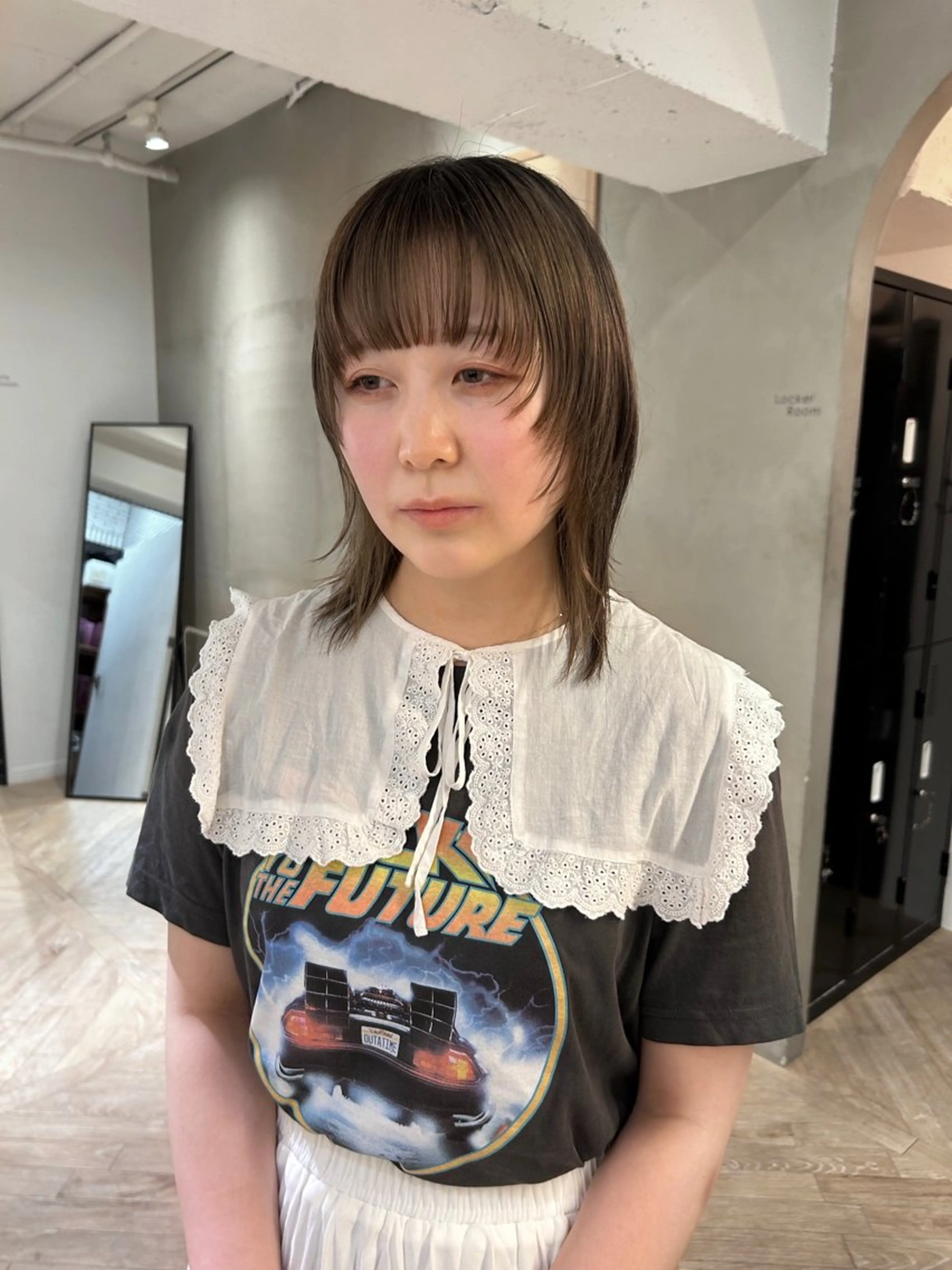 セミロング カラー 顔まわりレイヤー レイヤーカット ウルフカット レイヤーカット/栄/ 顔周り/キトウモエノのヘアスタイル