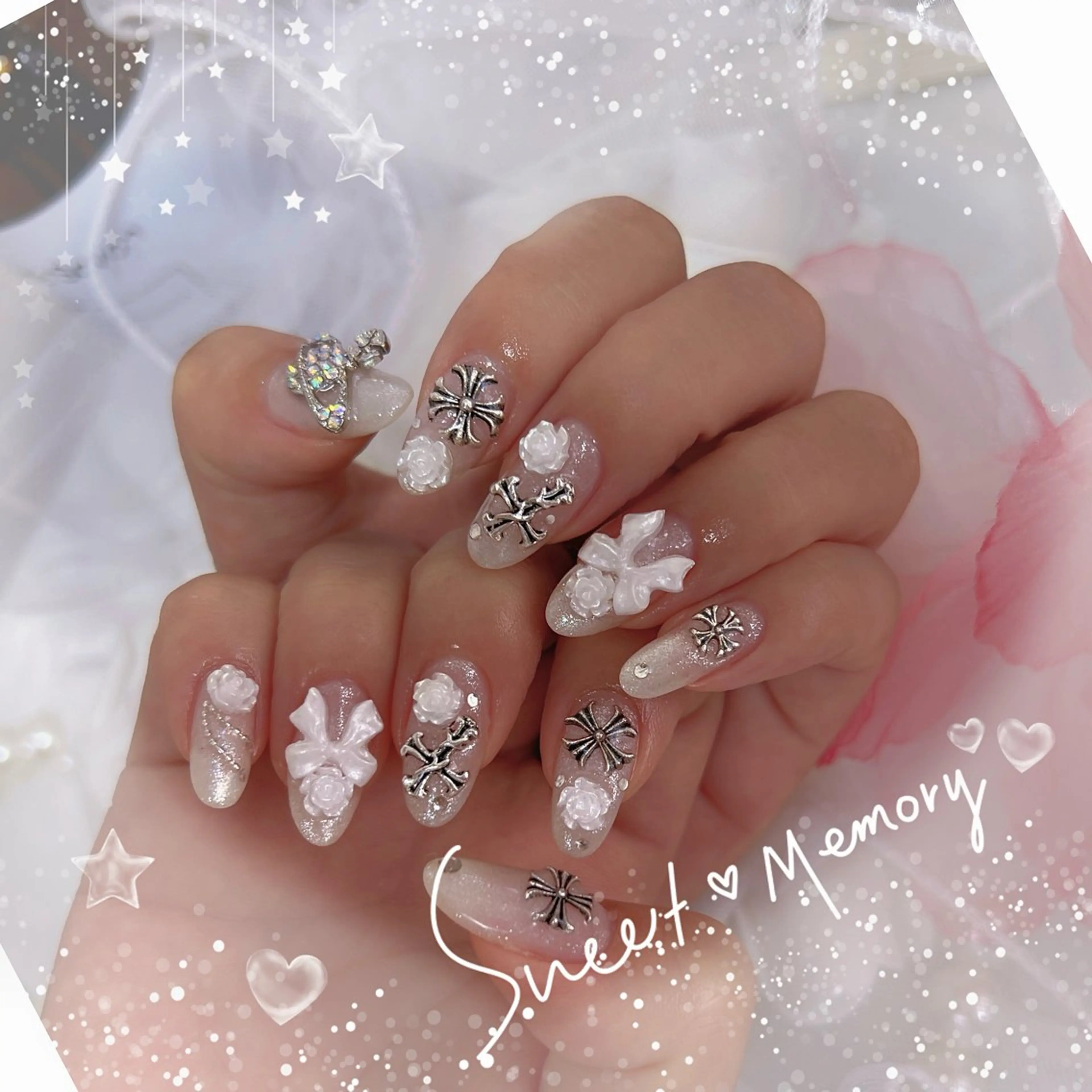 ネイル チークネイル フレンチネイル ガーリー ガラスフレンチ グラデーション ハンドネイル Chill Nailsalonのネイルデザイン