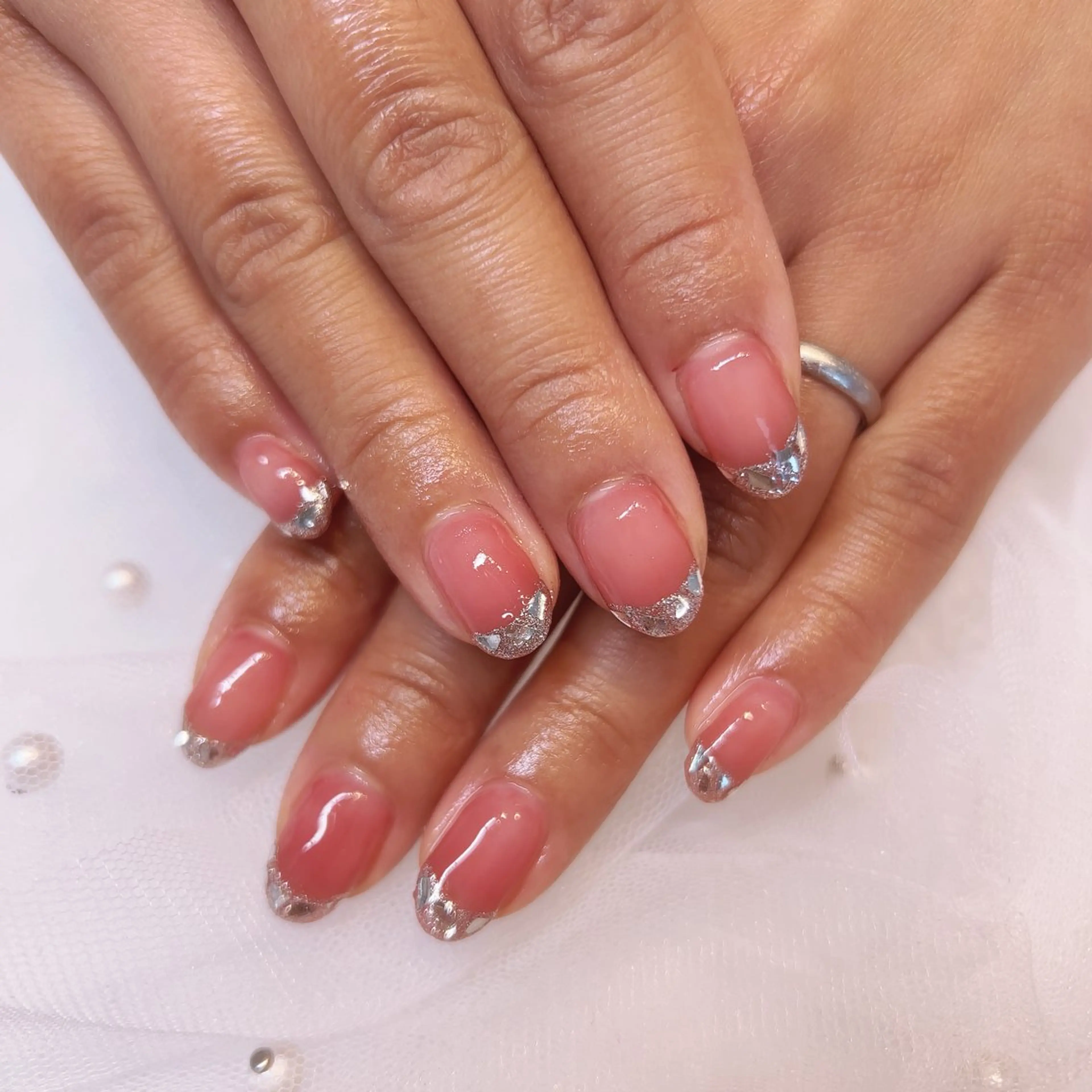 ネイル フレンチネイル ガラスフレンチ 持ち込み ハンドネイル nail salon pearのネイルデザイン