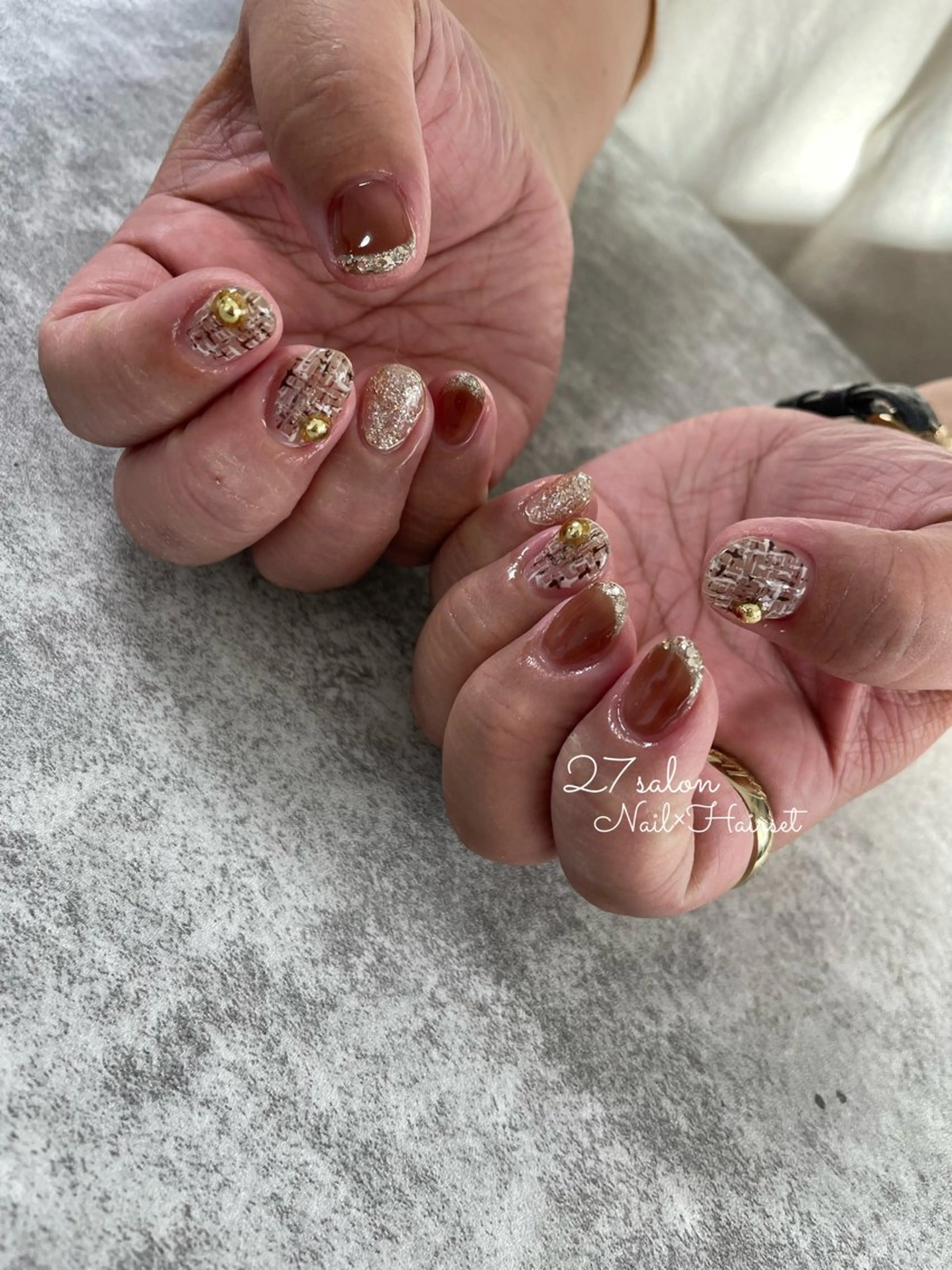 ネイル ブラウン ツイードネイル 27salon yuinaのネイルデザイン