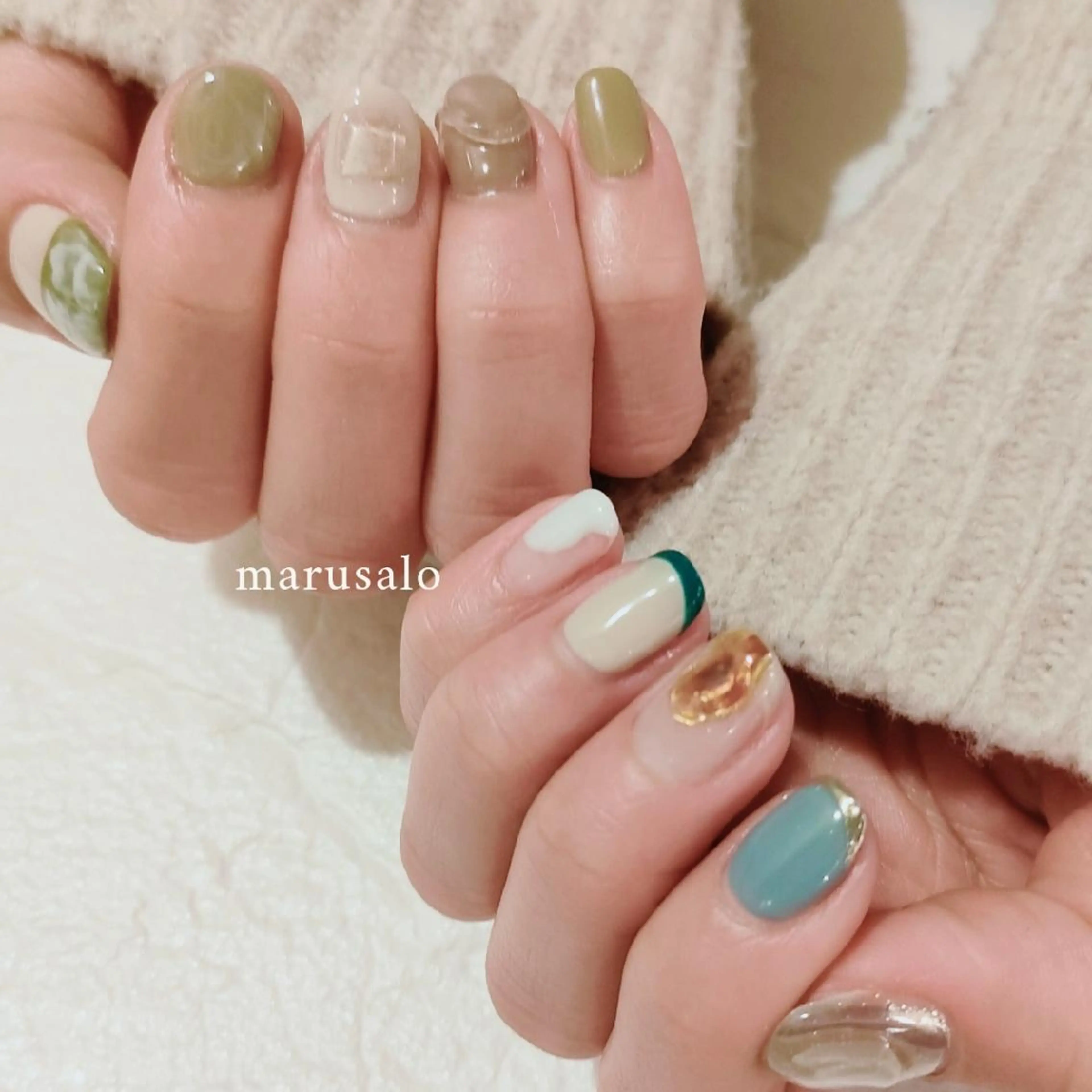 ネイル フレンチネイル ミラーネイル ニュアンスネイル ショートネイル ハンドネイル marusalo nailのネイルデザイン