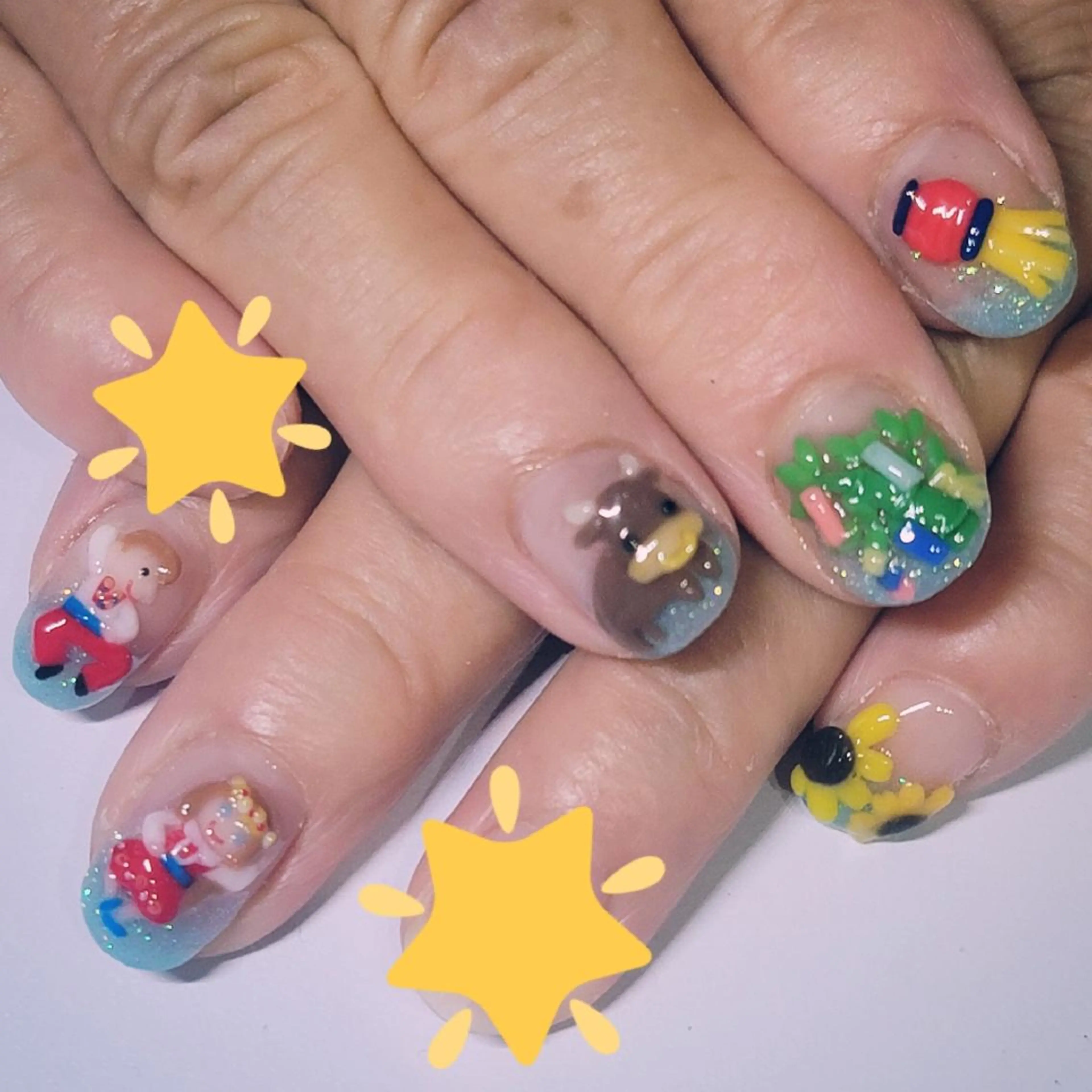 ネイル アートネイル ブルー クリアネイル グラデーション ラメ(グリッター) ハンドネイル よしだ ひろきのネイルデザイン