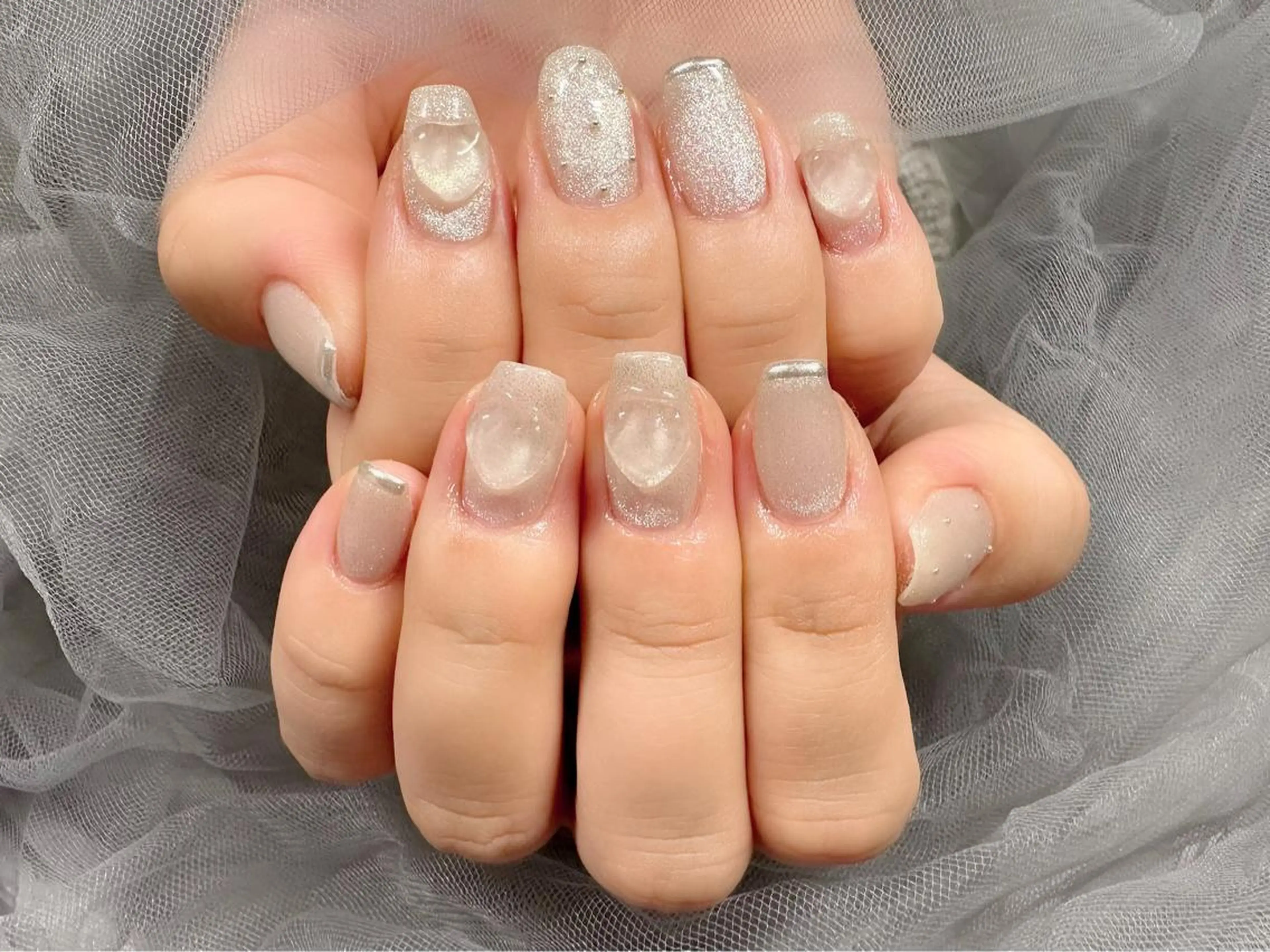 ネイル ハート 水色 マグネットネイル ハンドネイル Nail Salon KURELLYのネイルデザイン