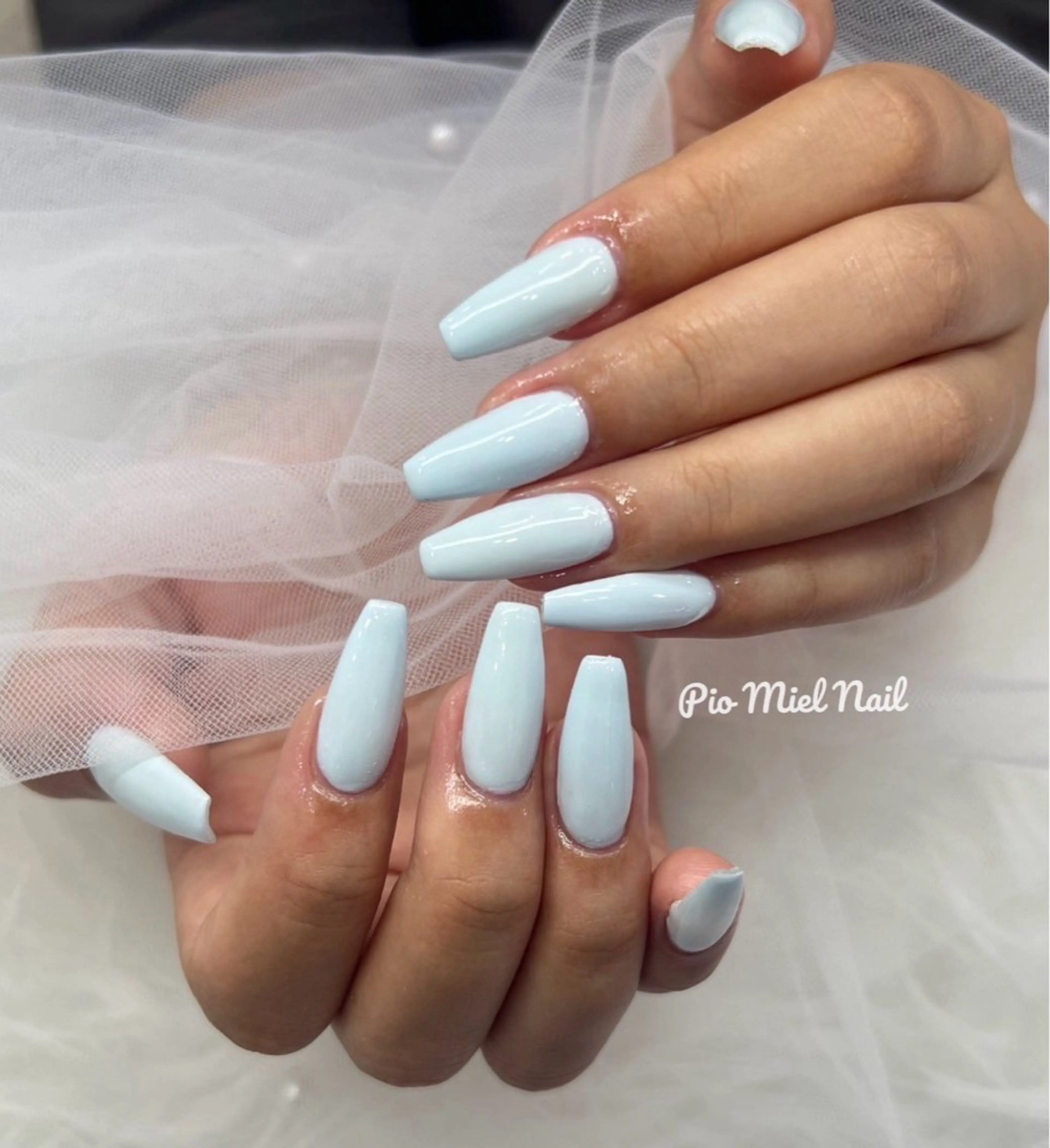 ミディアム 韓国風ヘア ハンドネイル HANA 長さだしのネイルデザイン