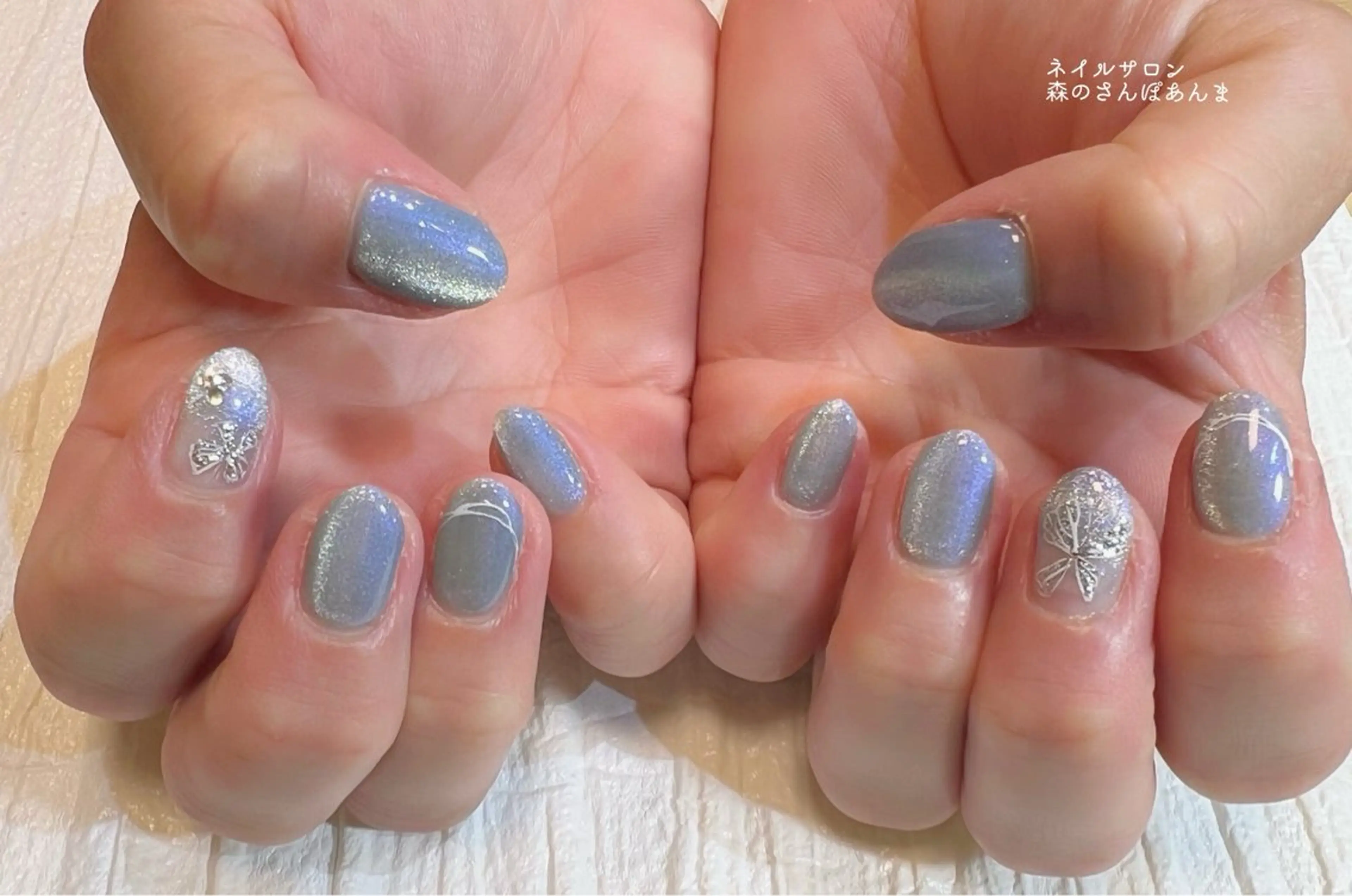 ネイル ハンドネイル ショートネイル 森のさんぽ道のネイルデザイン