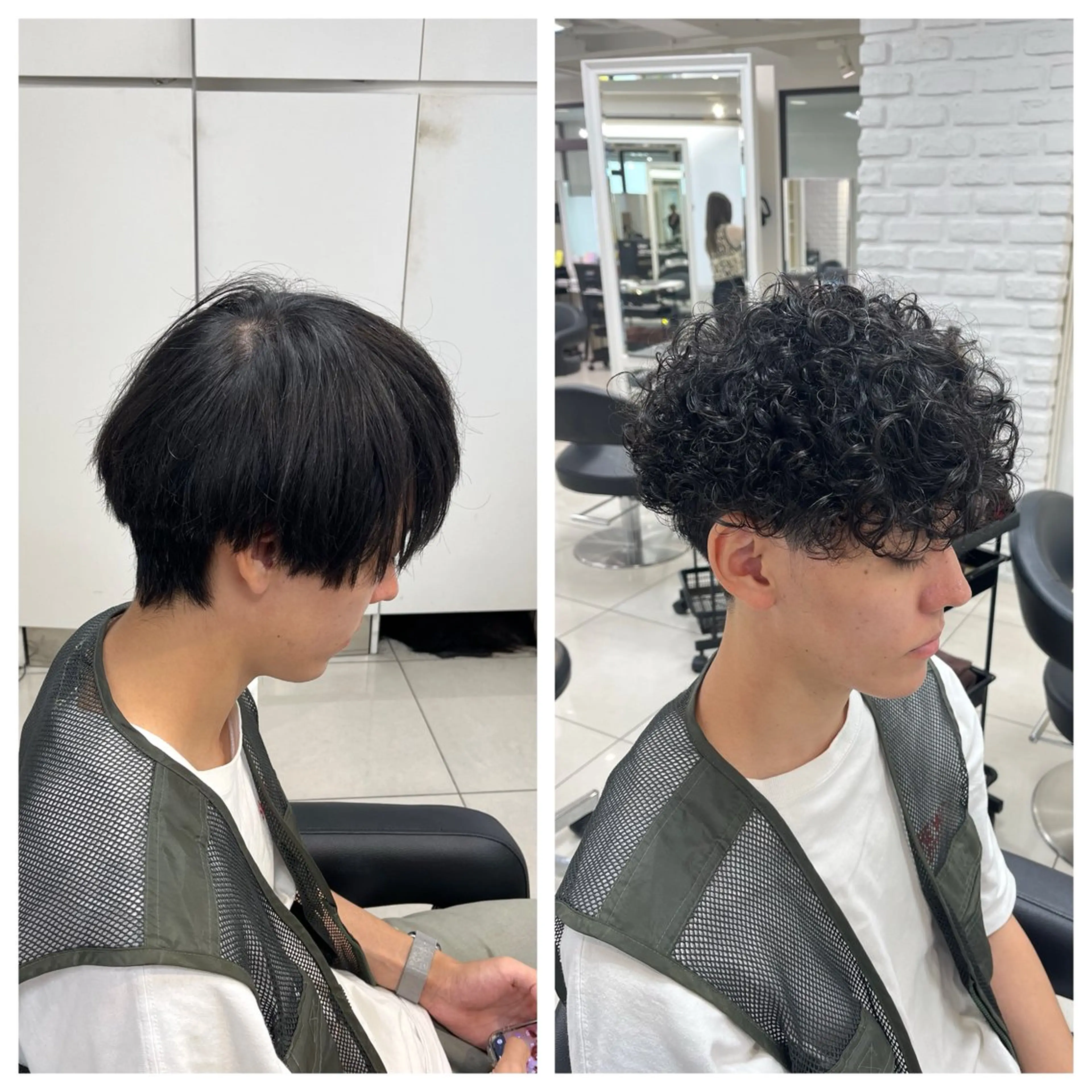 ショート カラー パーマ メンズ カット パーマ 【シャドウパーマ センターパート】義心のヘアスタイル