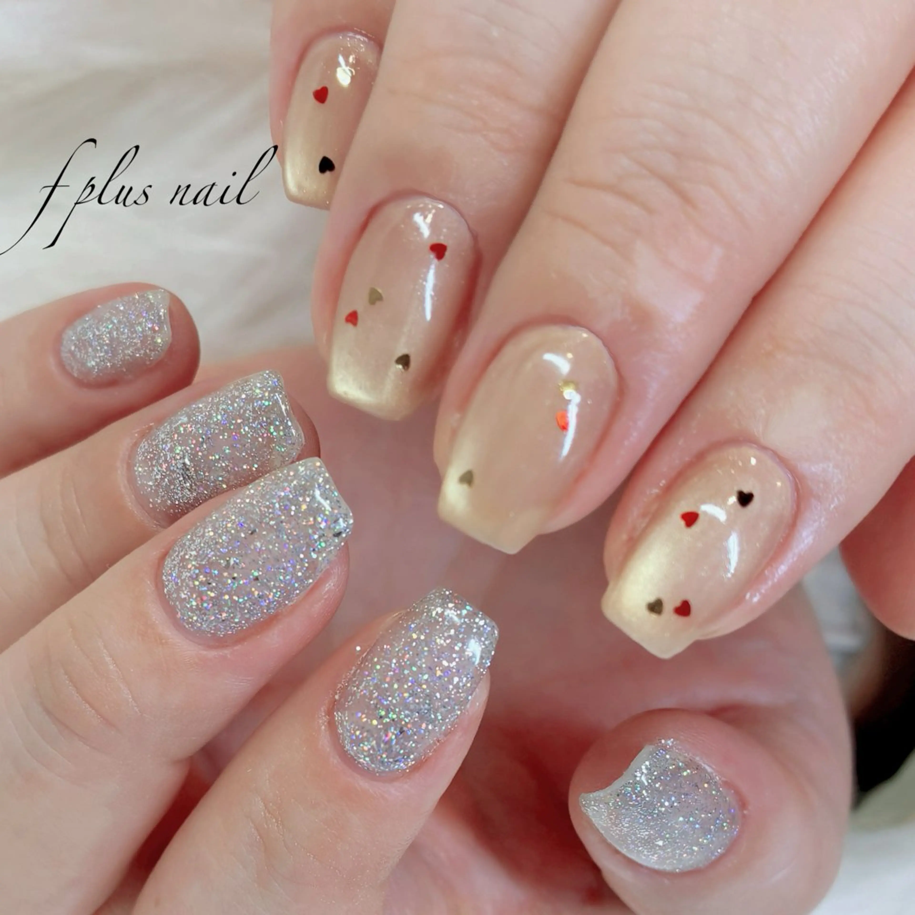 ネイル フラッシュネイル ゴールド ハート マグネットネイル シルバー ハンドネイル kanako nail🌷のネイルデザイン