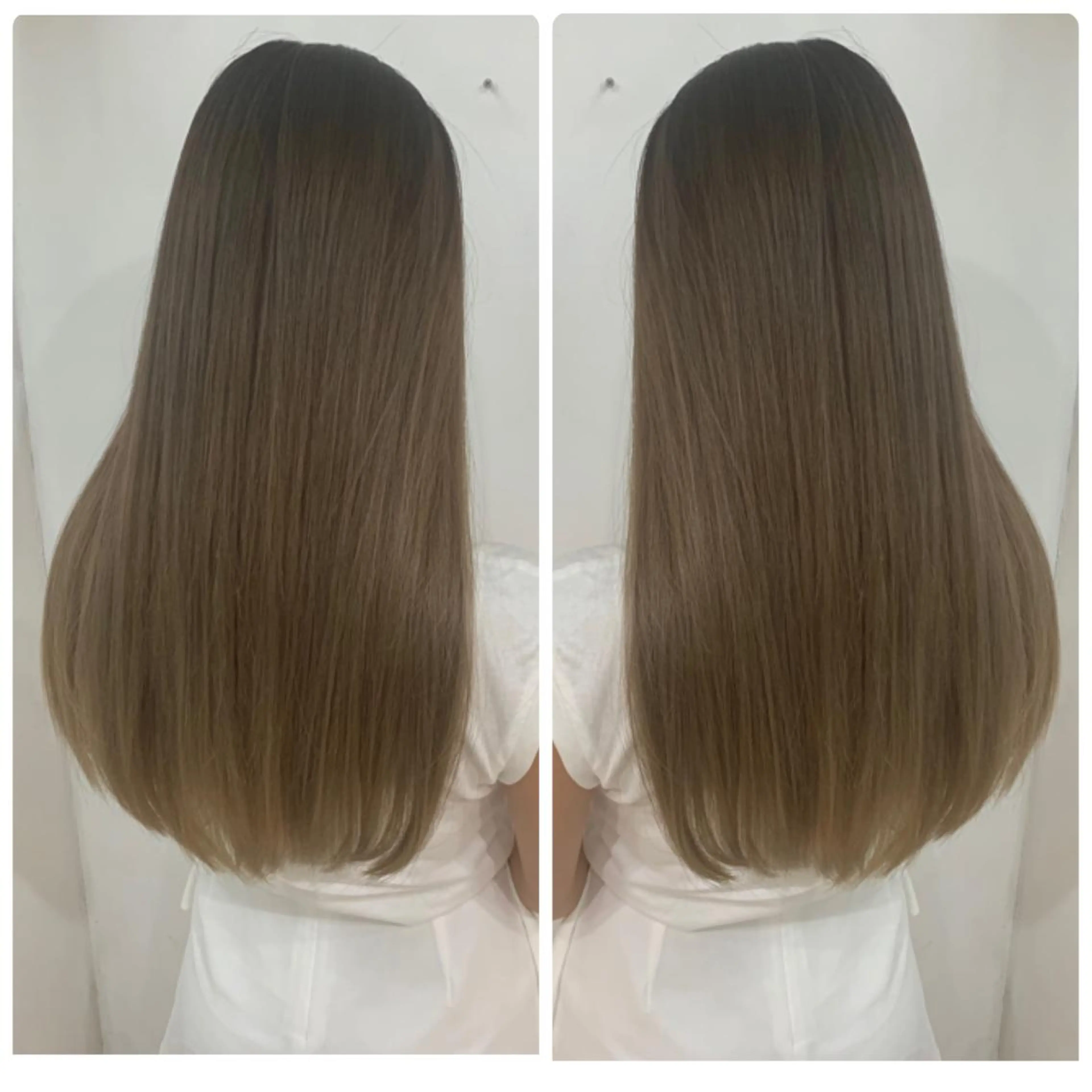 ロング カラー アッシュ バレイヤージュ ブリーチ デザインカラー グレージュ カット ヘアカラー トリートメント 京都大人女性ショート 徒歩1分/秋山のヘアスタイル