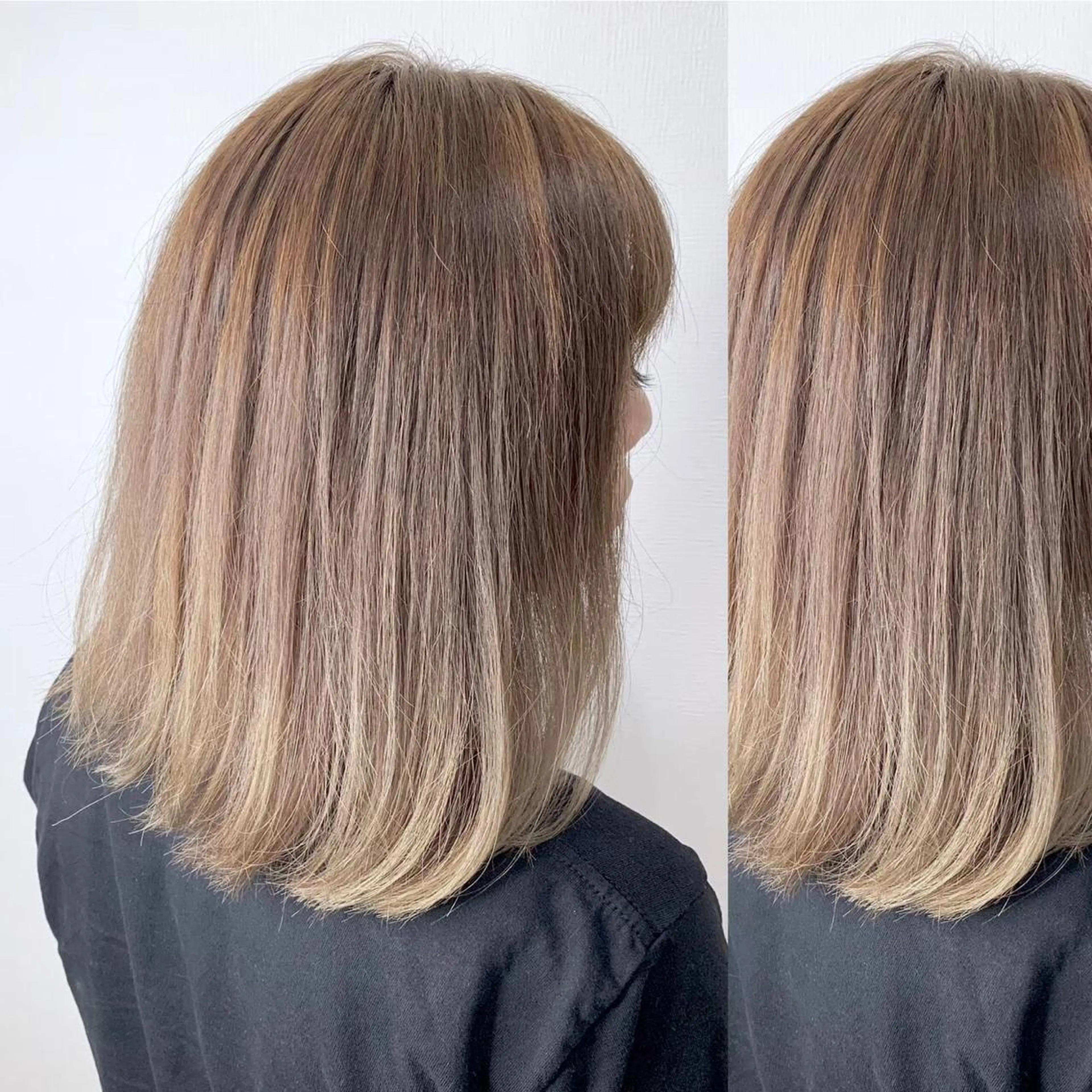 ミディアム カラー JuNブリーチに 縮毛矯正するプロのヘアスタイル