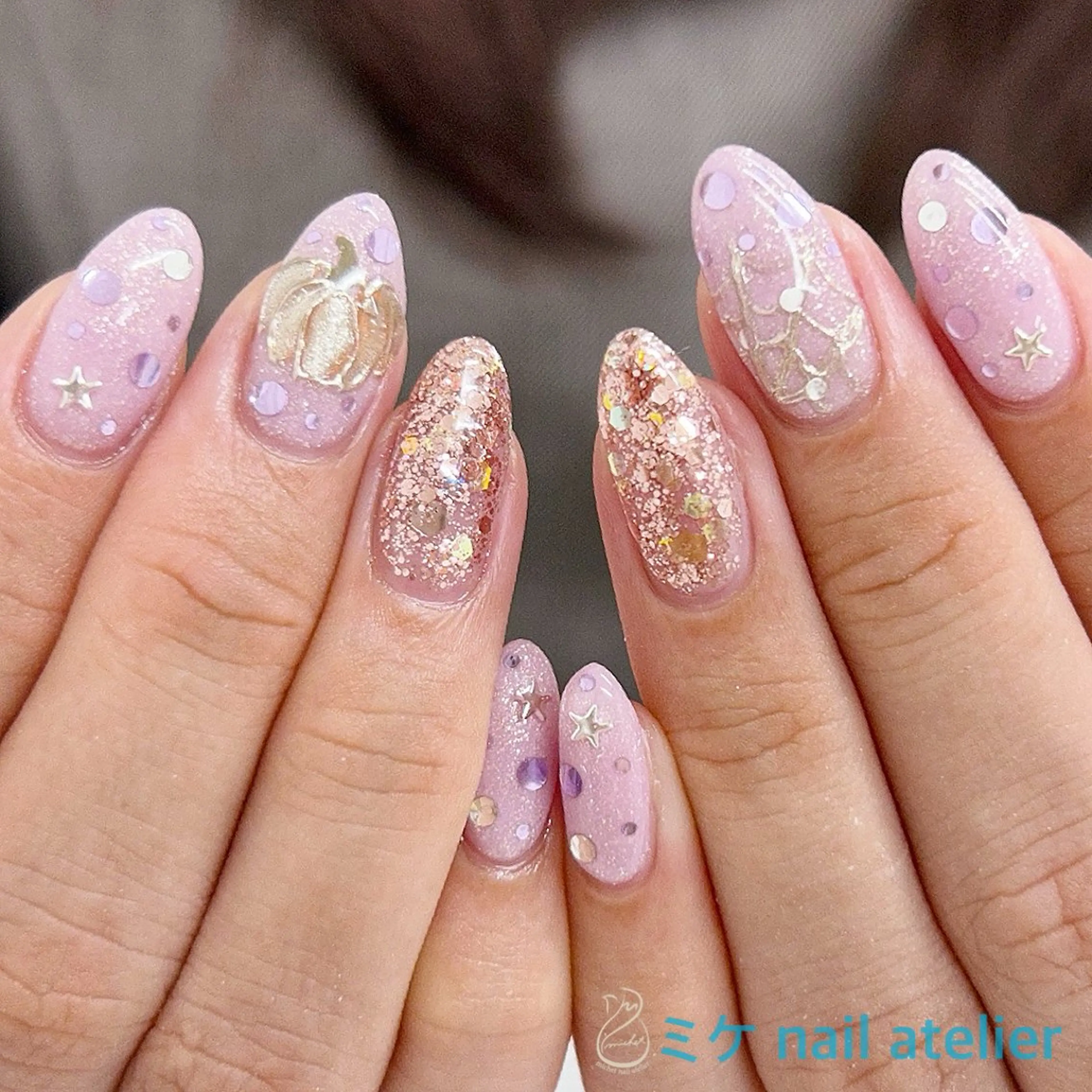 ネイル ジェルネイル ハロウィン ワンカラーネイル ピンク パープル ハンドネイル h. rikaのネイルデザイン