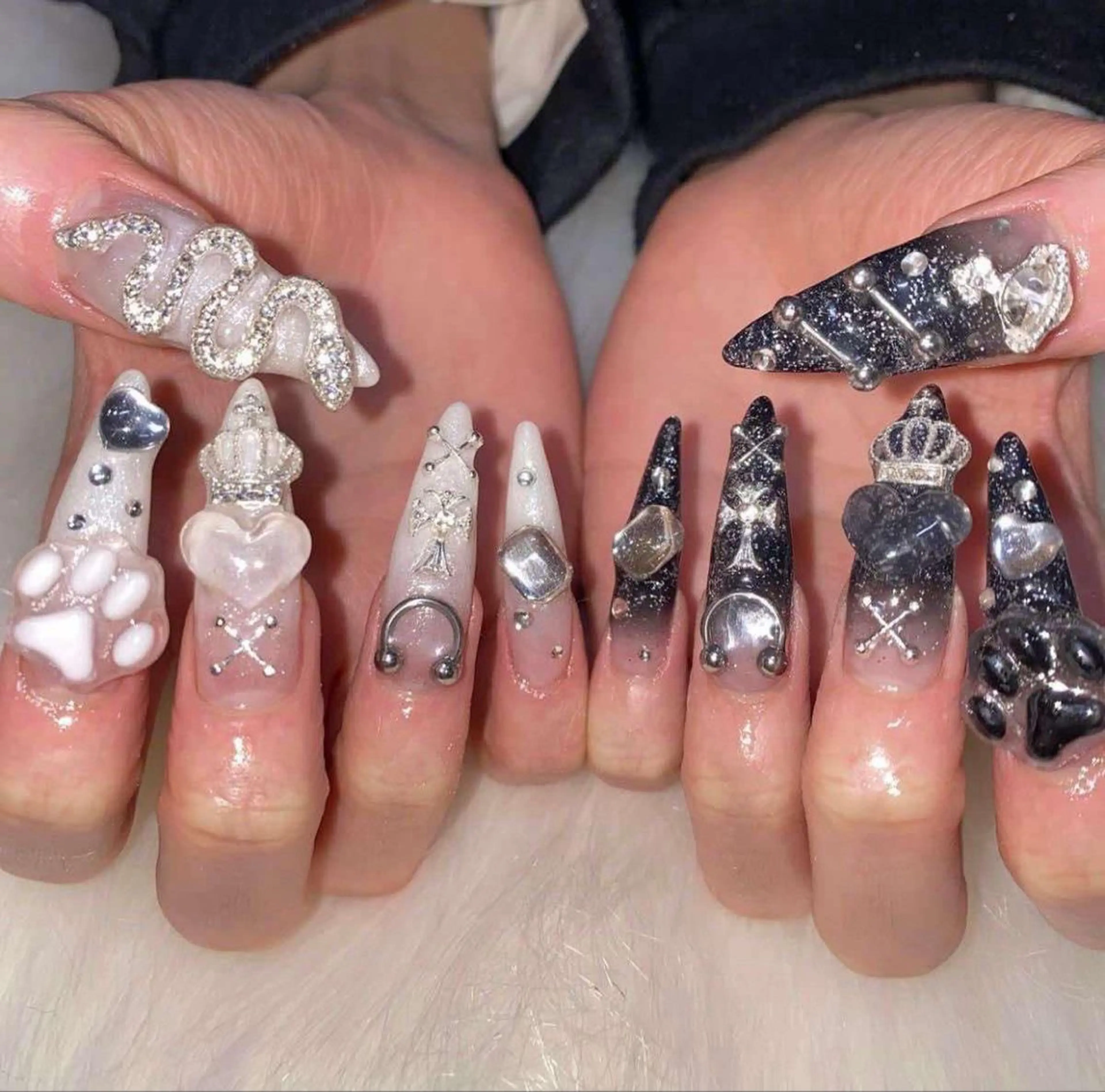 ネイル 長さ出し グラデーション キラキラネイル マグネットネイル ミラーネイル Lee Nails チップ長さだし専門店のネイルデザイン