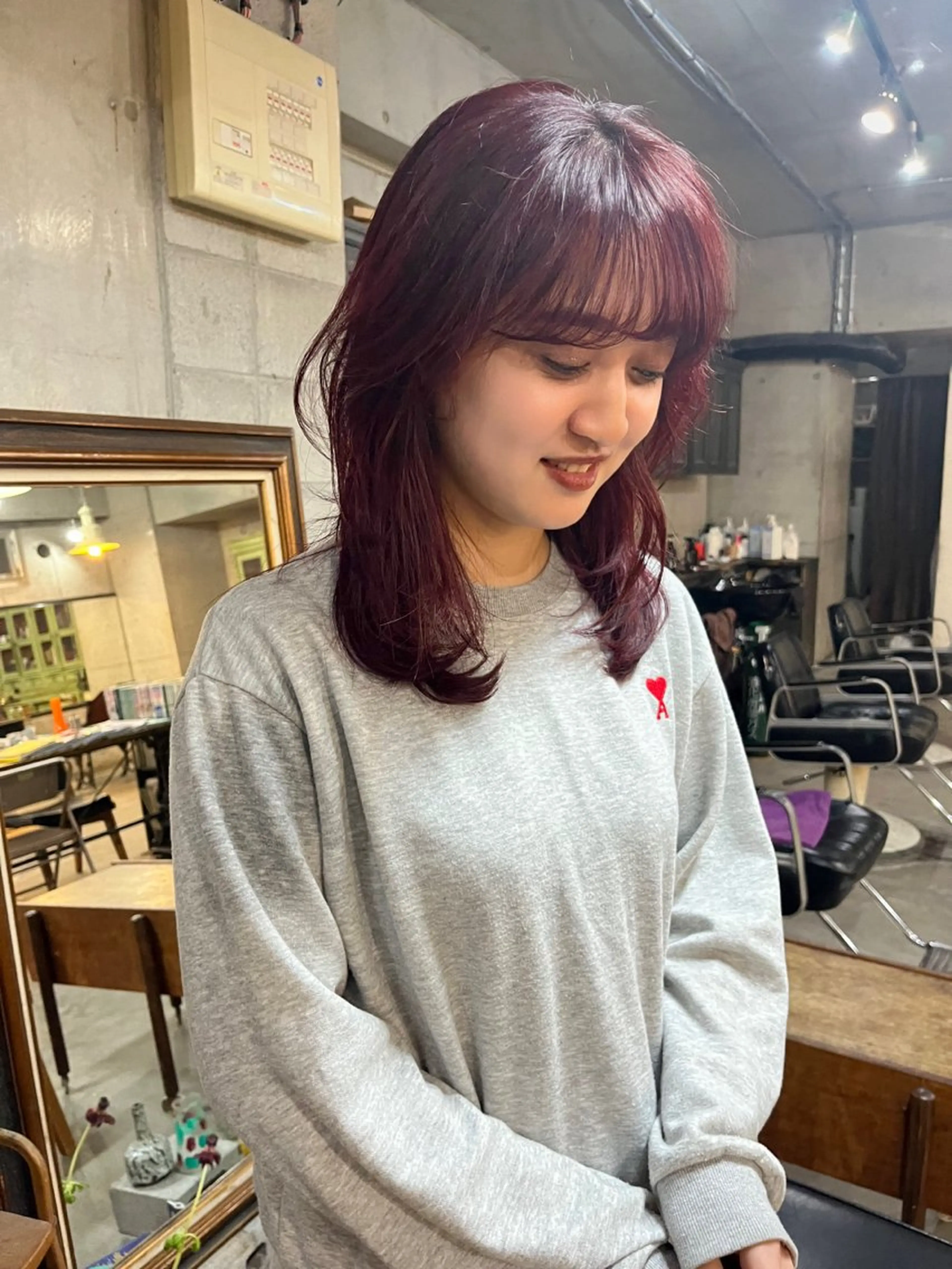 ミディアム カラー カット ヘアカラー トリートメント ハイトーン/顔まわり レイヤー/YUKAのヘアスタイル