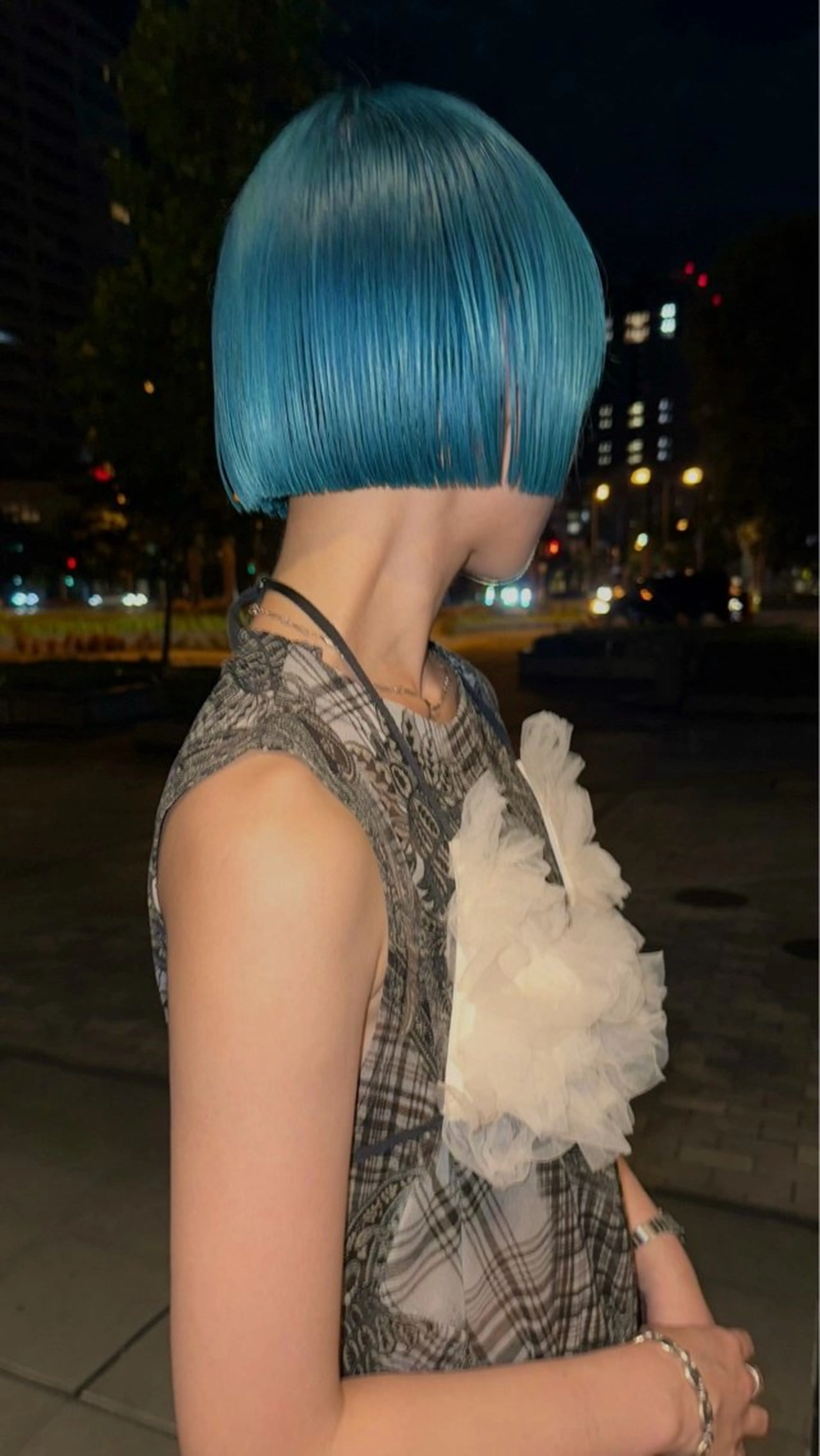 ショート お団子ヘア ミストバング ボブ ハイライト 姫カット ボブ/ハイトーン/ 岡山駅/別曽遥也のヘアスタイル