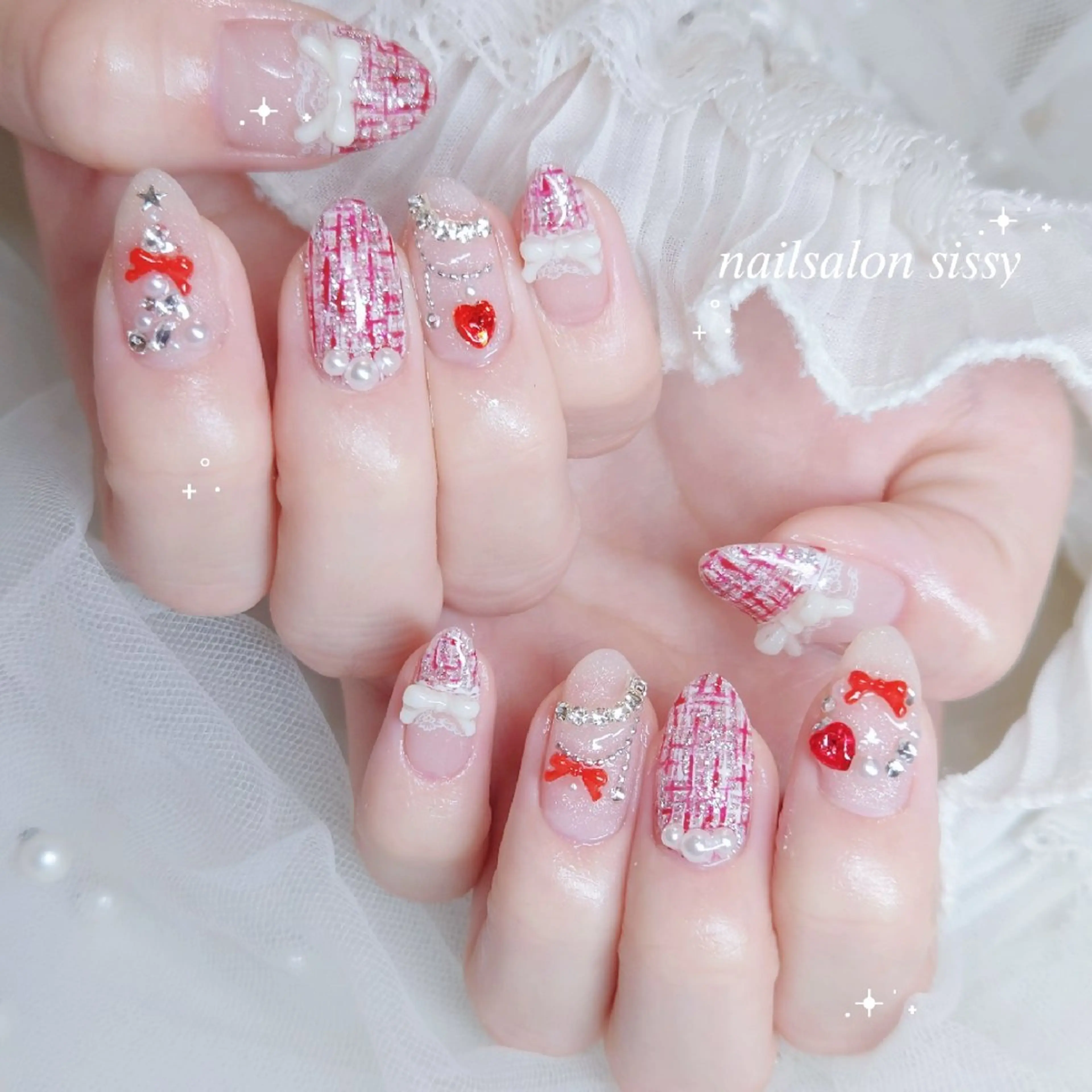 ネイル ツイードネイル 冬ネイル クリスマス ハンドネイル sissy hatsuneのネイルデザイン