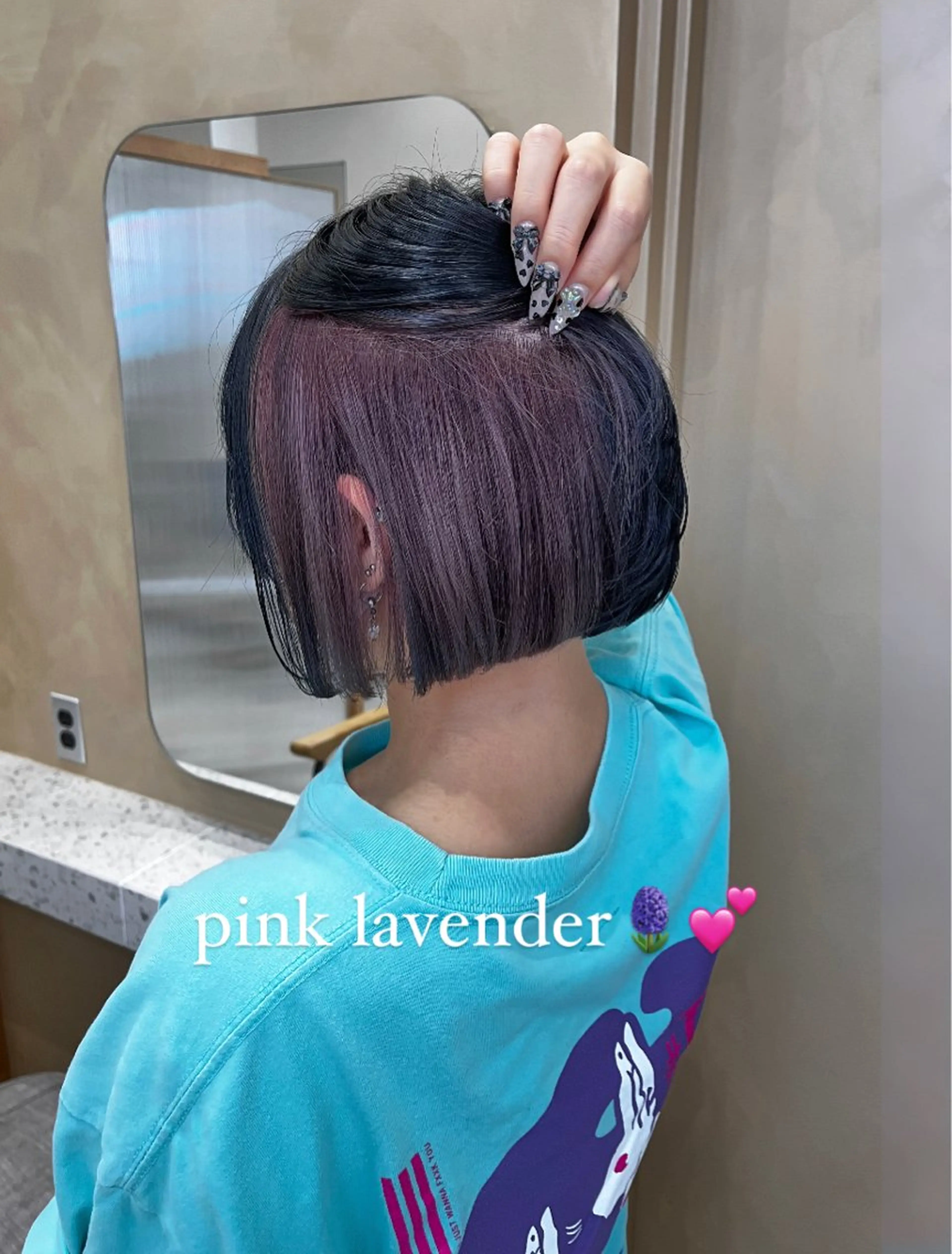 ショート カラー ヘアアレンジ ラベンダーカラー ピンクカラー ピンクラベンダー ボブ 🥀暖色韓国ヘア💕 保科侑花のヘアスタイル