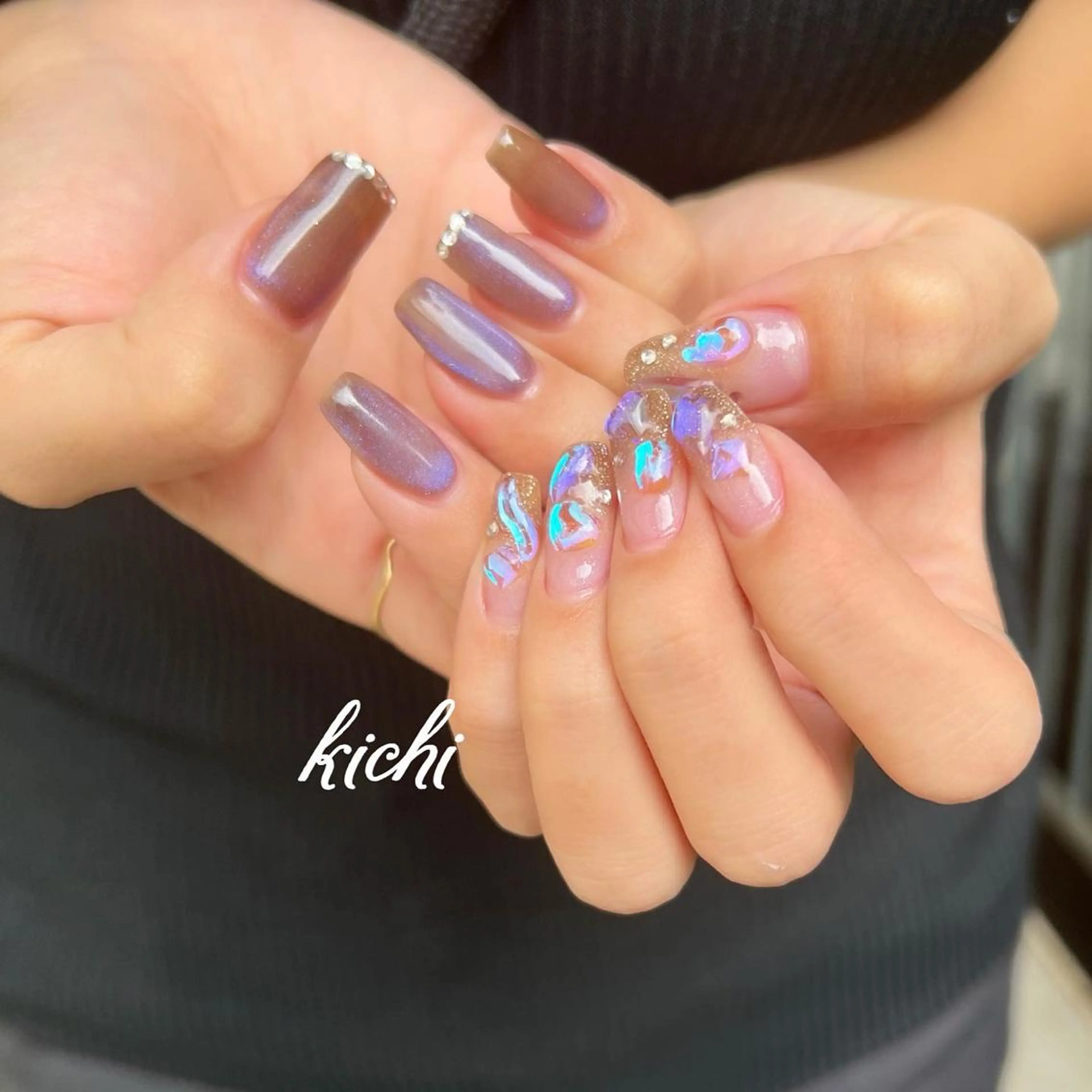 ネイル オーロラネイル ジェルネイル キラキラネイル マグネットネイル 持ち込み kichi･: *のネイルデザイン