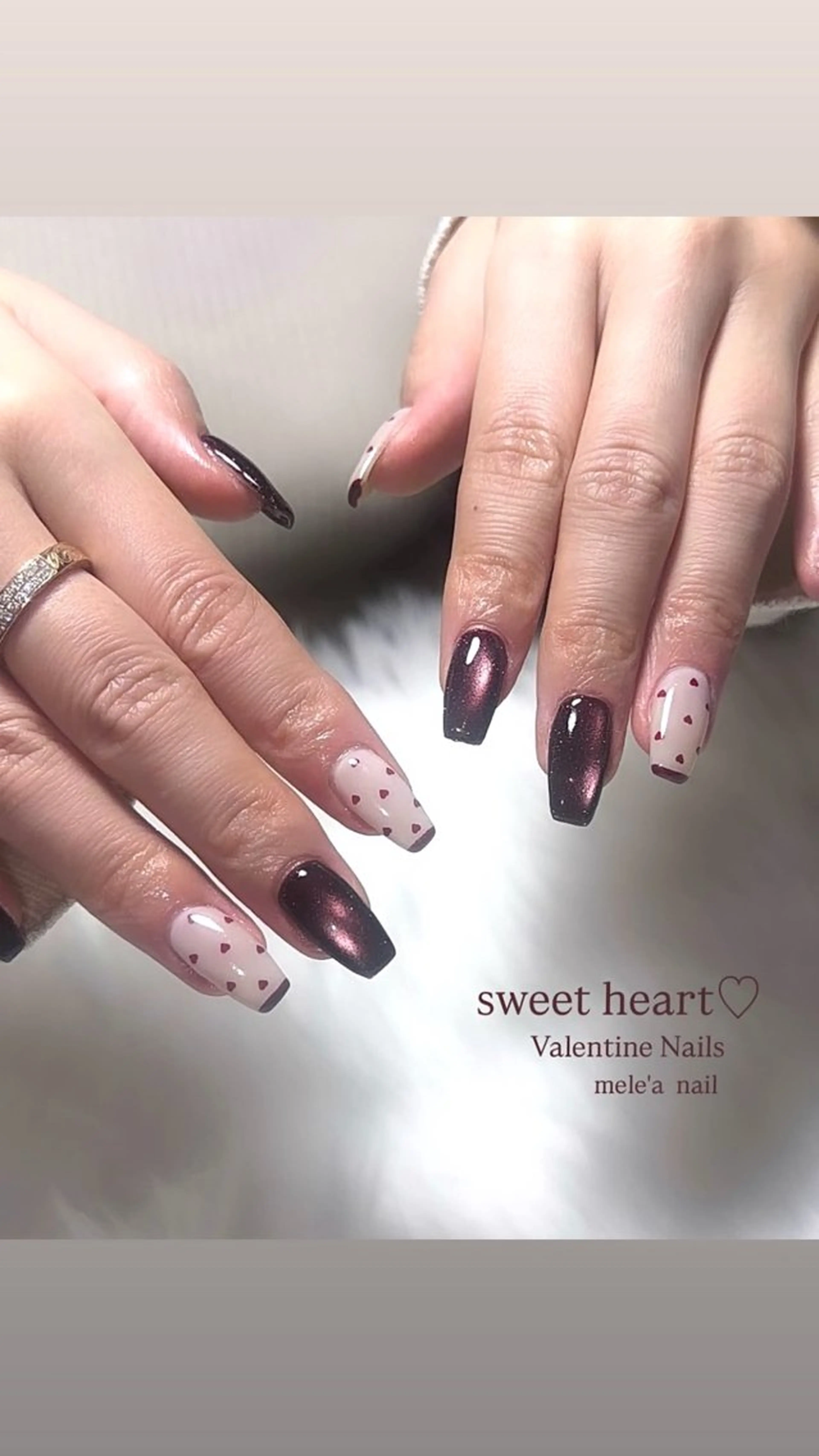 ネイル アートネイル ボルドー フラッシュネイル ジェルネイル ハート miho meléanailのネイルデザイン