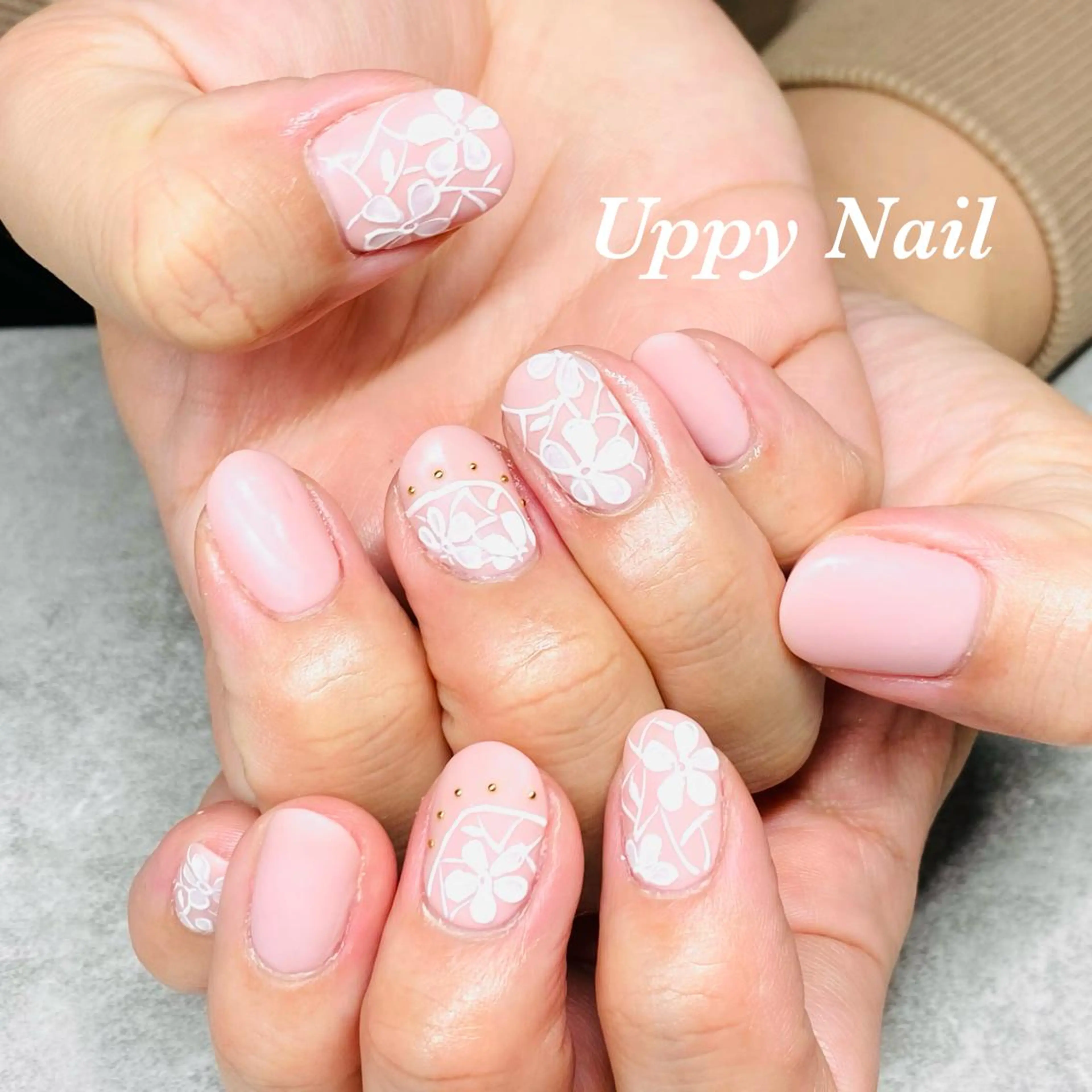ネイル フラワーネイル レース ハンドネイル Uppy Nail ukyoのネイルデザイン