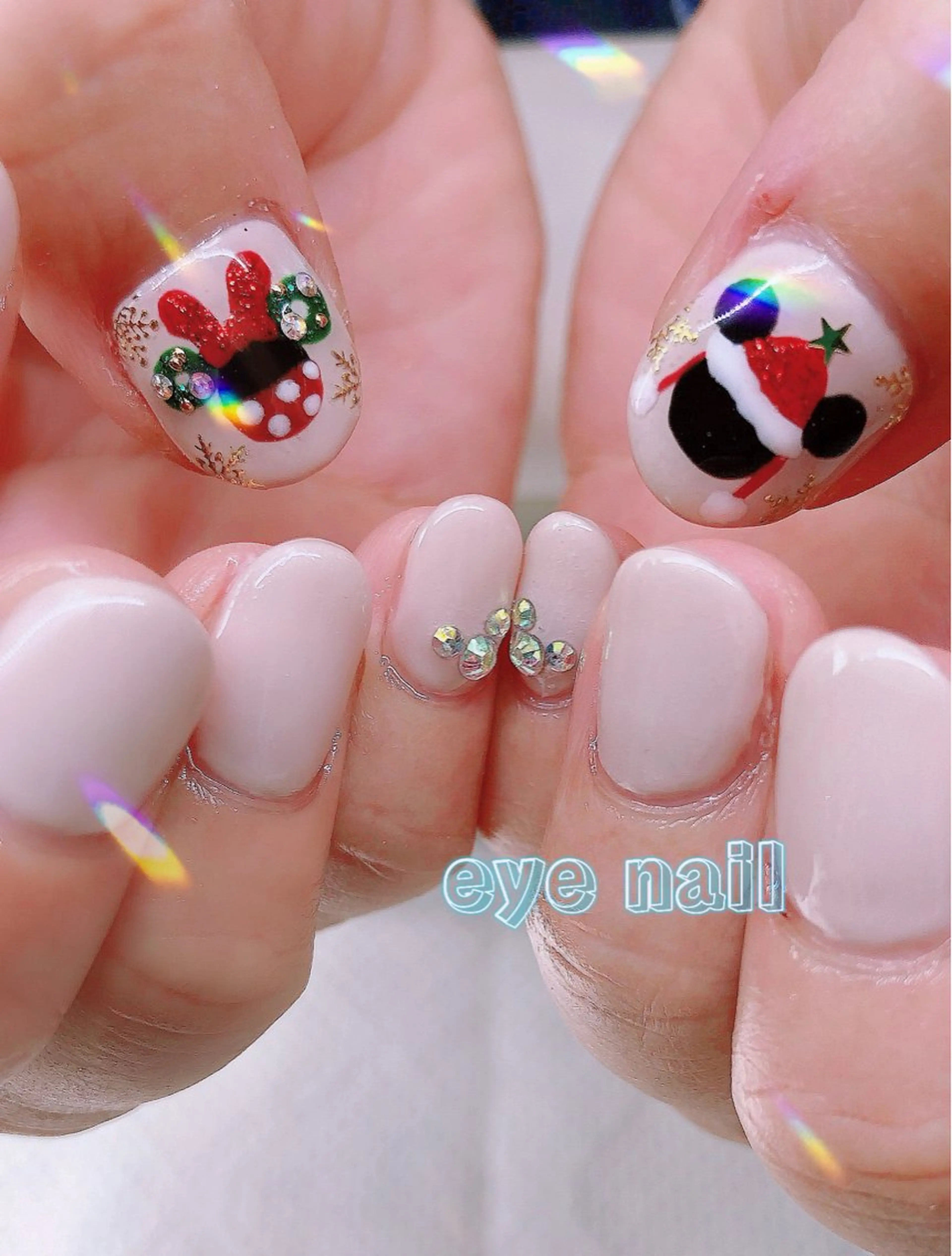 ネイル ジェルネイル ストーンネイル ホワイト ハンドネイル Eye nailのネイルデザイン